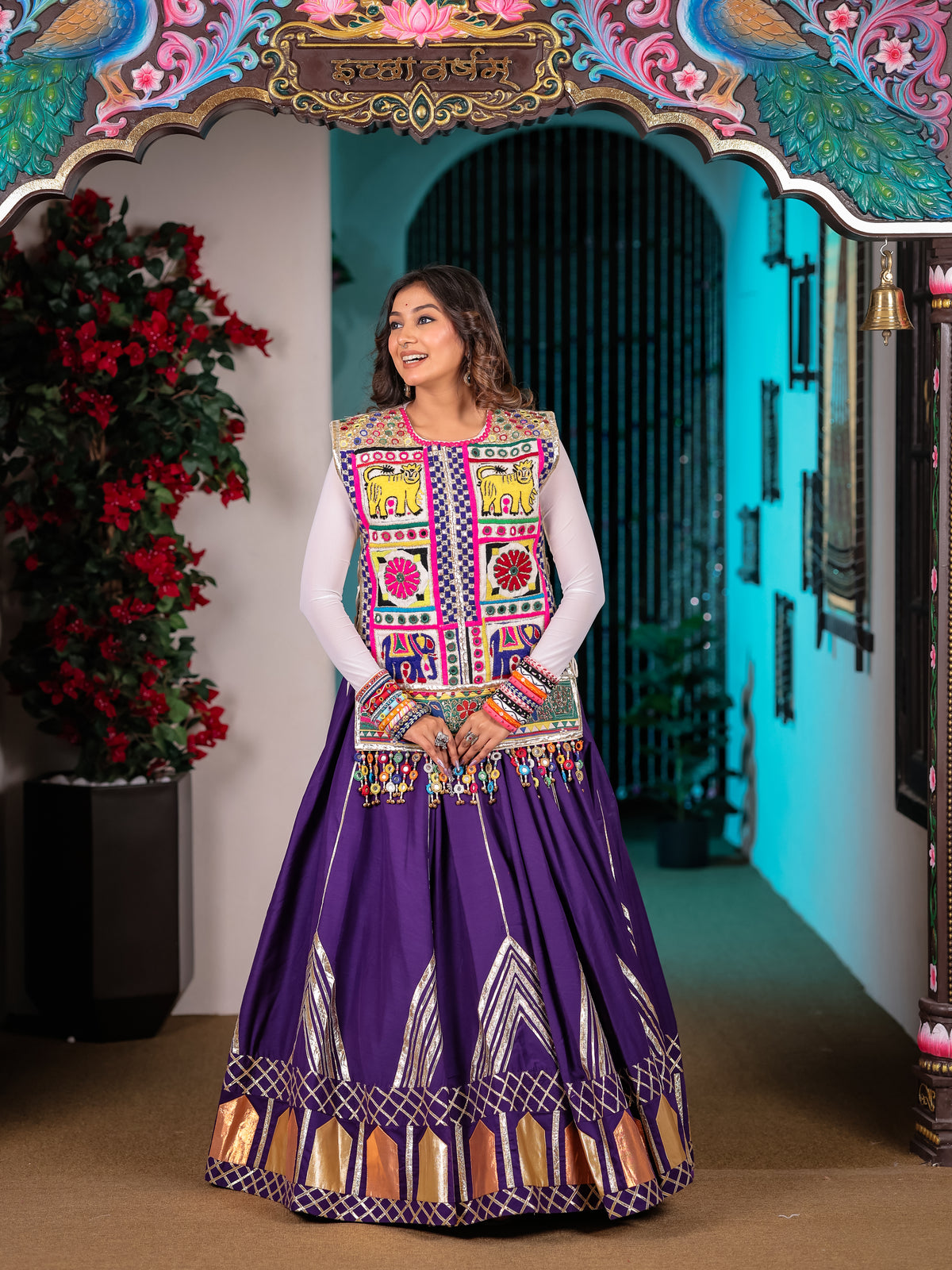 Gujarati Purple Hand Work Chaniya Choli with Jacket – Malbari Silk Lehenga Set