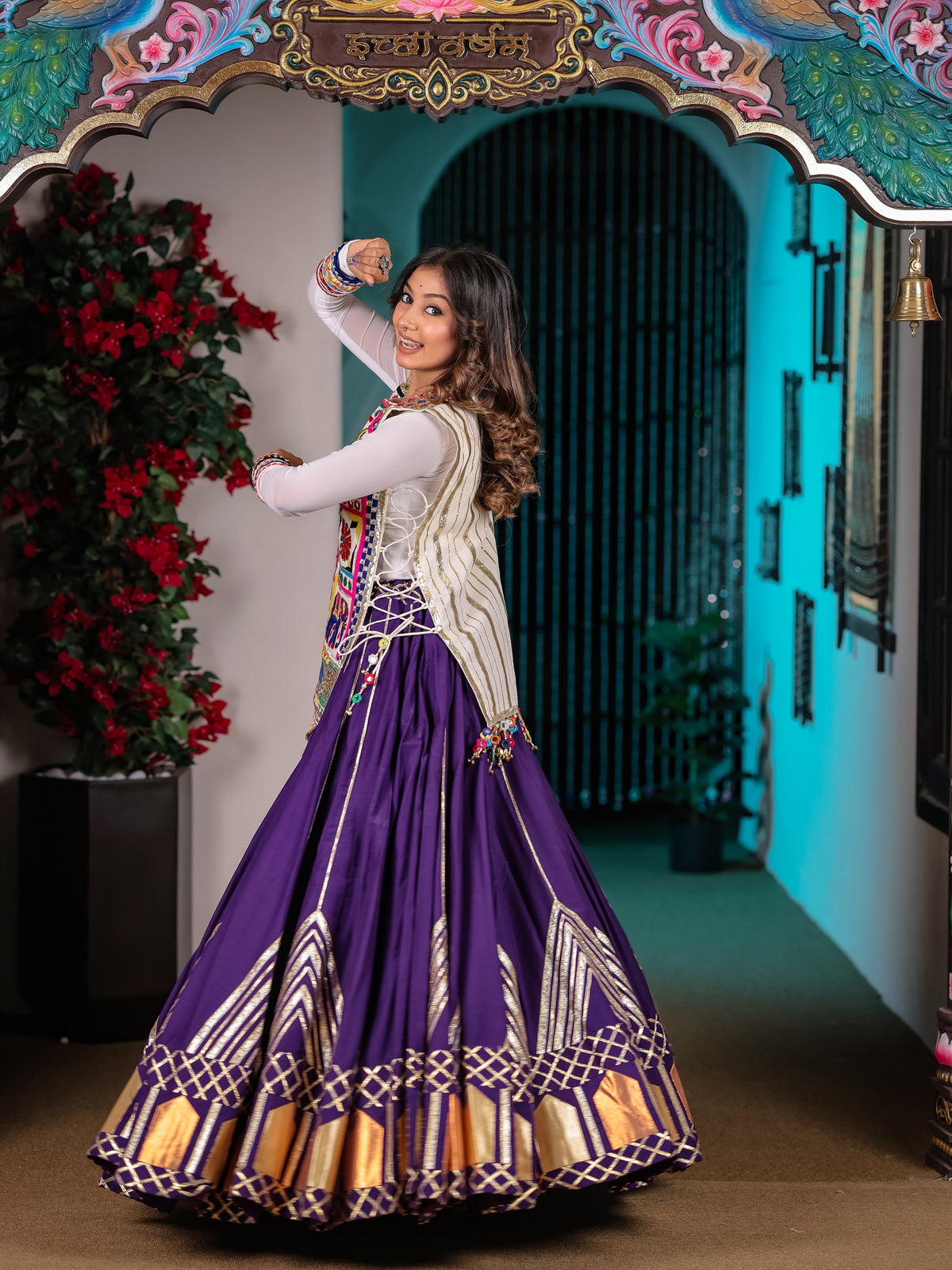 Gujarati Purple Hand Work Chaniya Choli with Jacket – Malbari Silk Lehenga Set