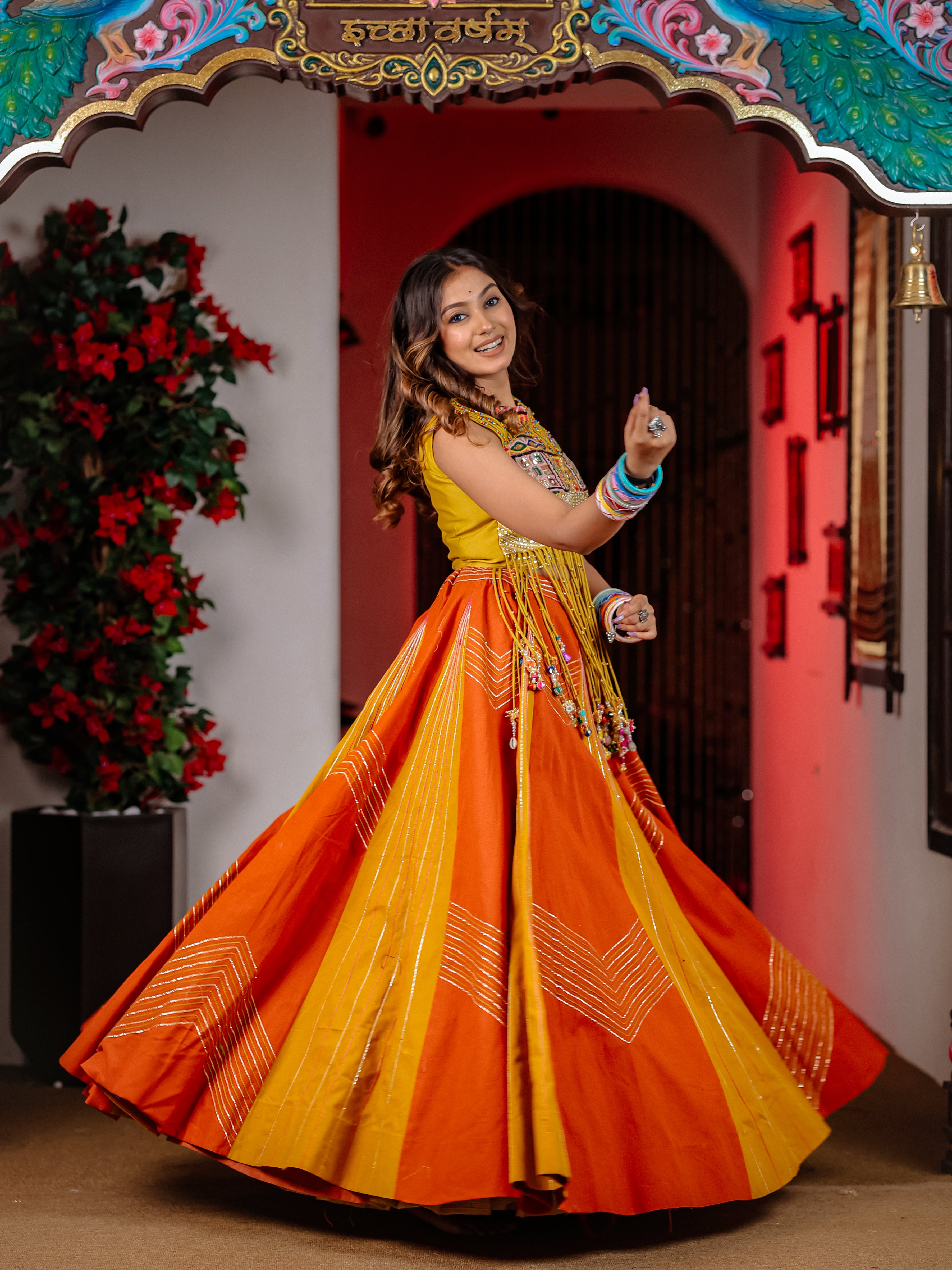 Yellow Orange Latkan Chaniyacholi