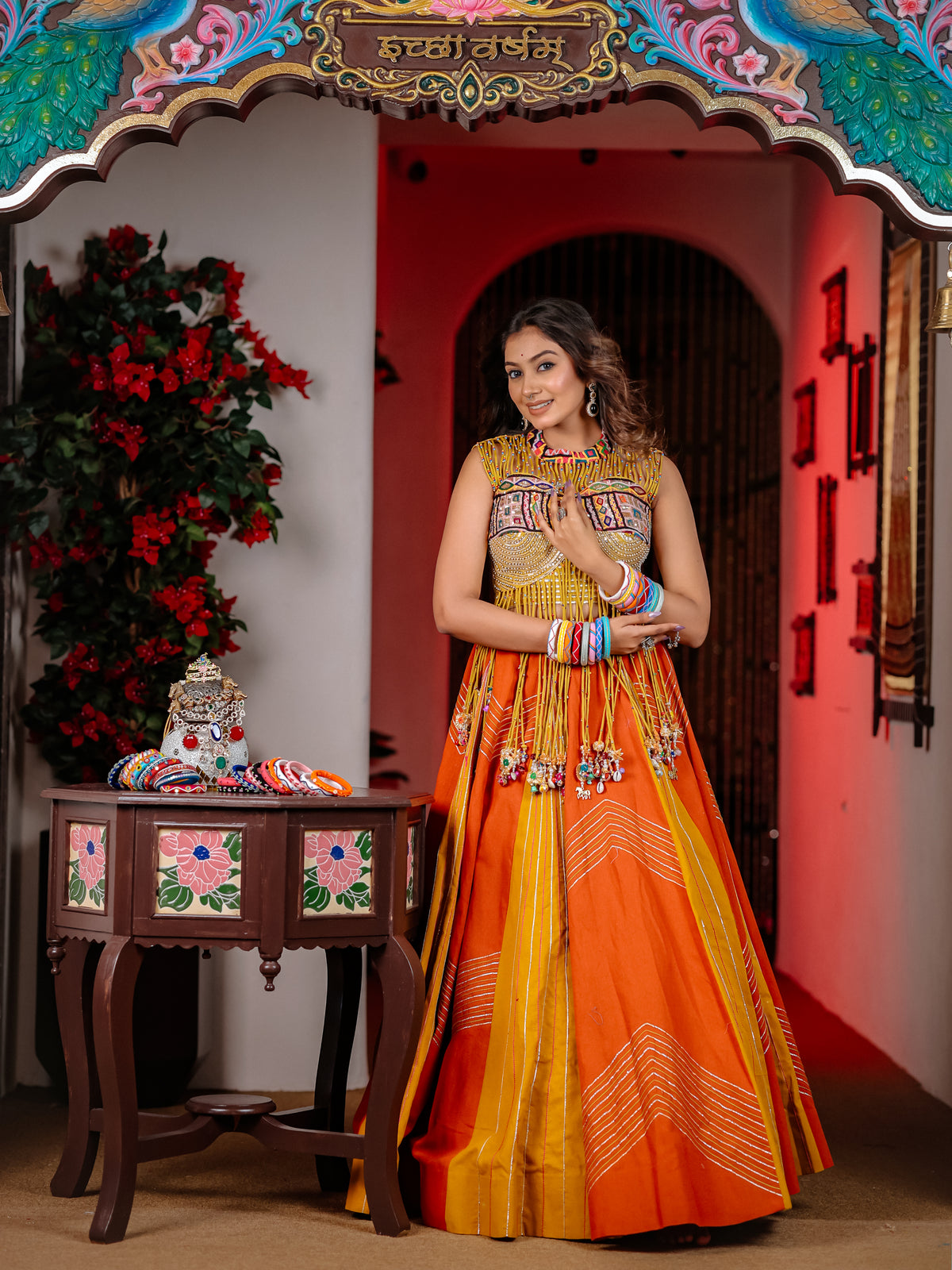 Yellow Orange Latkan Chaniyacholi
