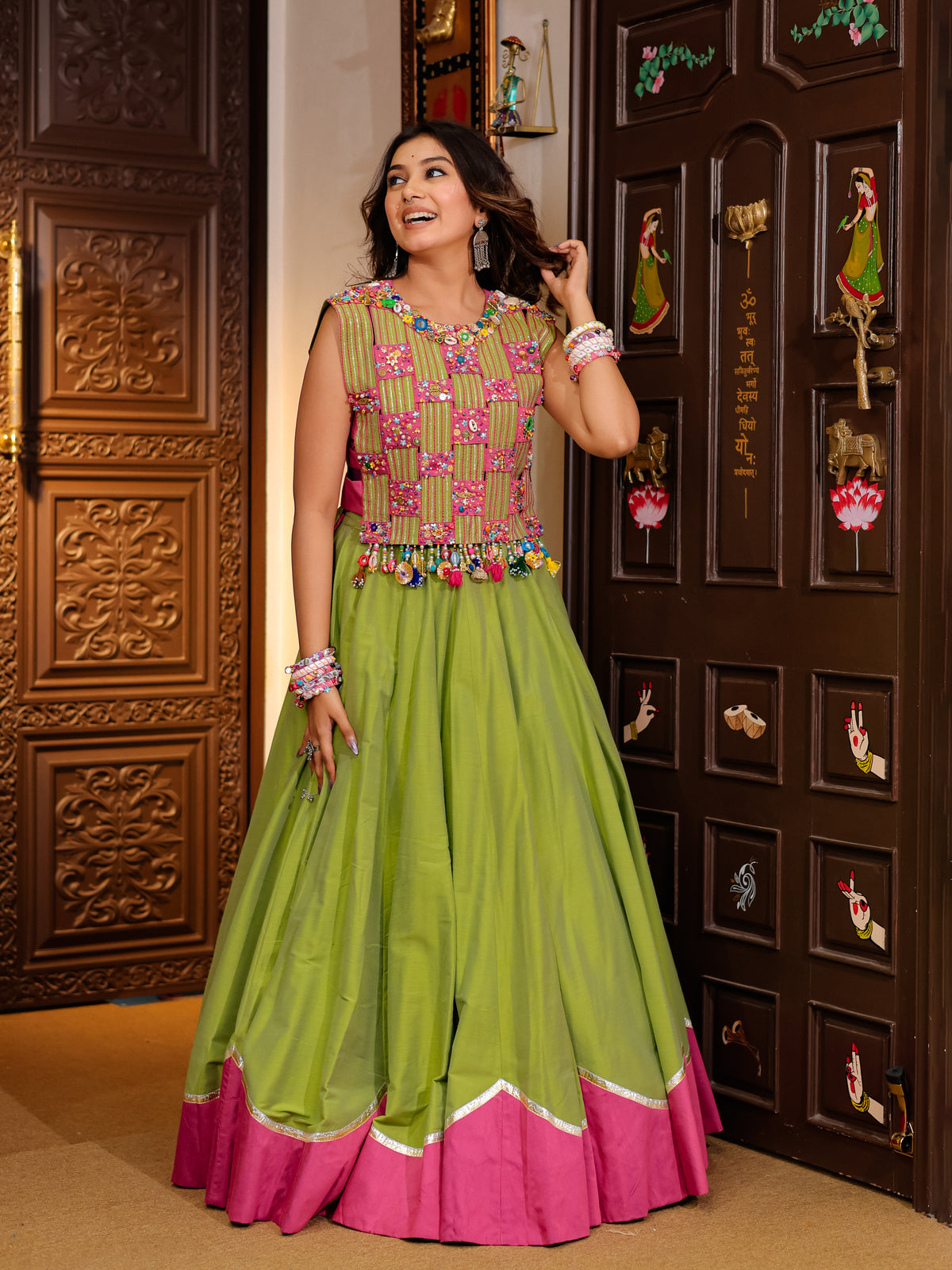 Cool Pink Hand Work Chaniya Choli with Jacket – South Silk Ethnic Set