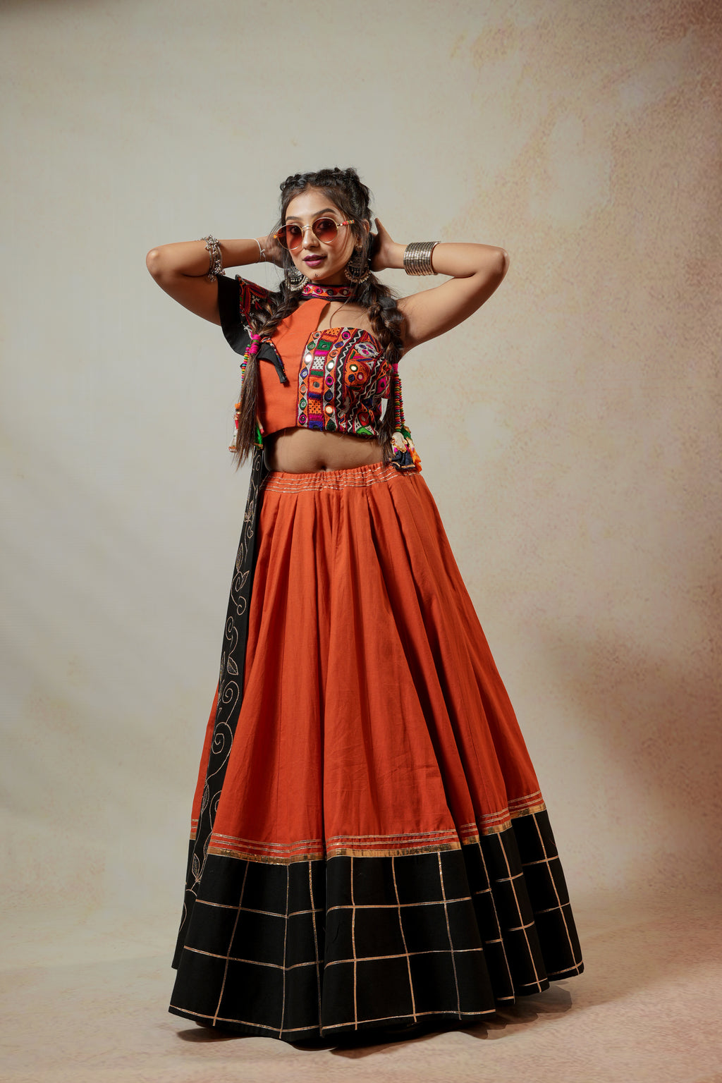 Rust Orange Black Lehenga Choli