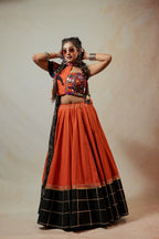 Rust Orange Black Lehenga Choli