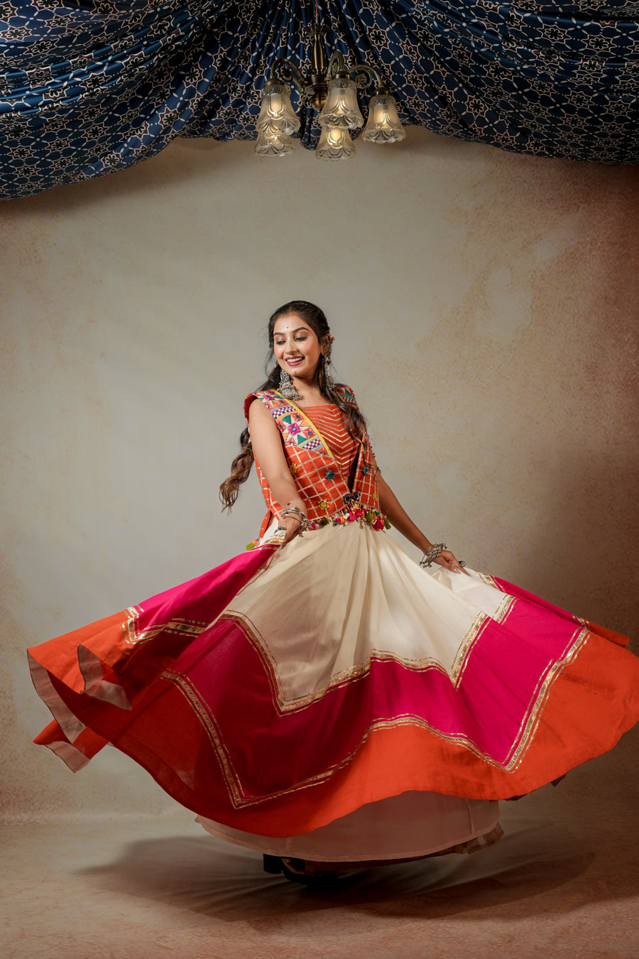 Rust Orange White Lehenga Choli