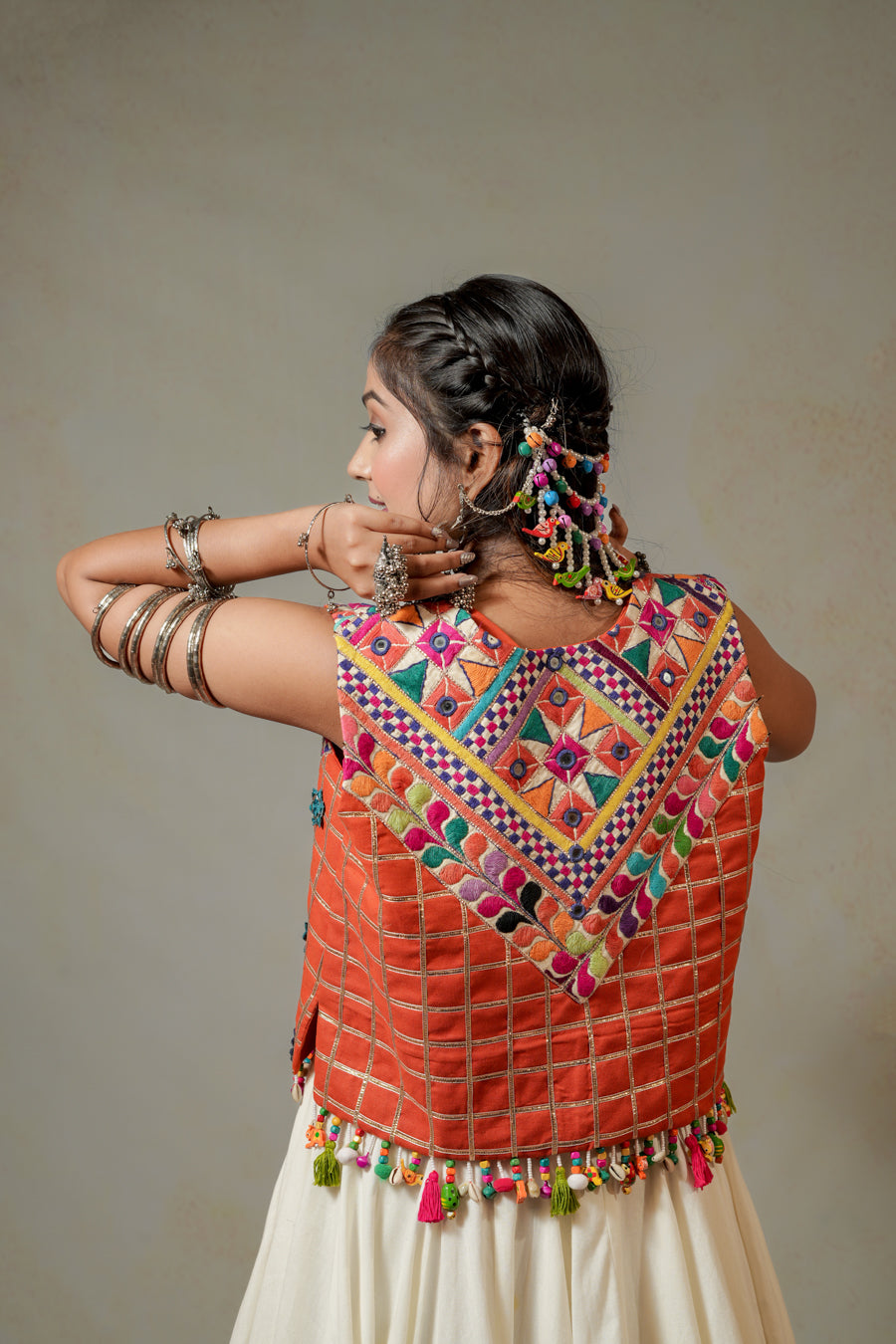 Rust Orange White Lehenga Choli