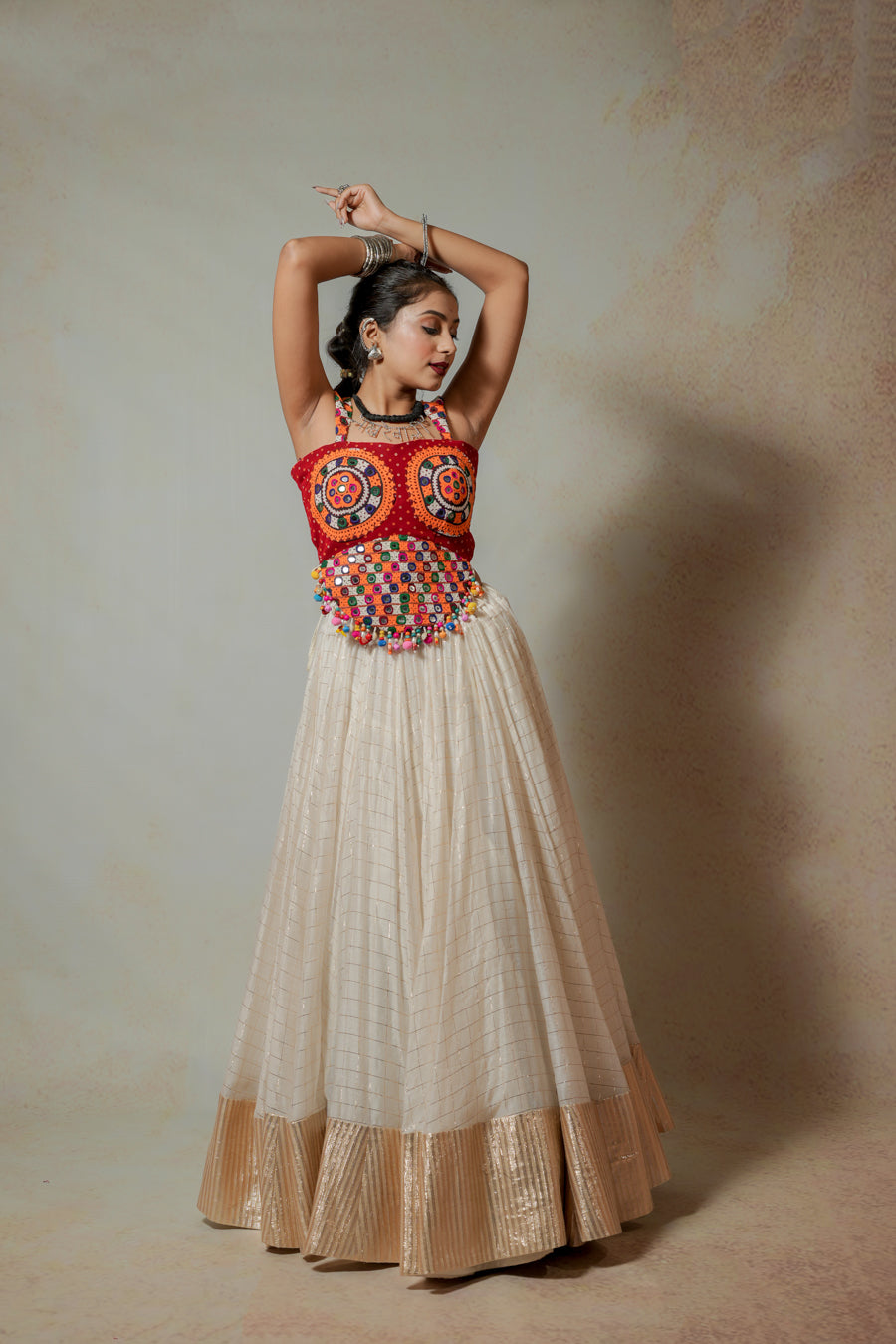 Red White Lehenga Choli