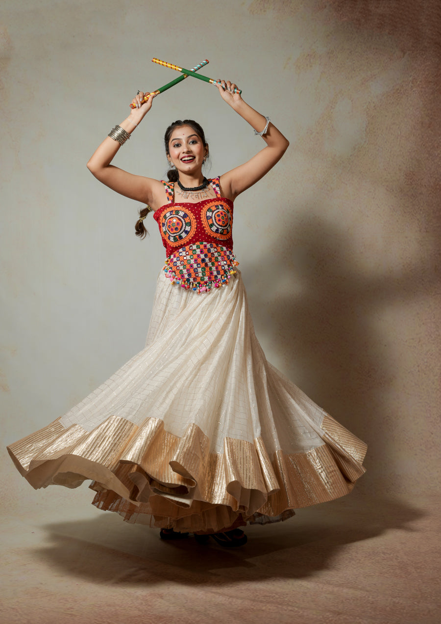 Red White Lehenga Choli