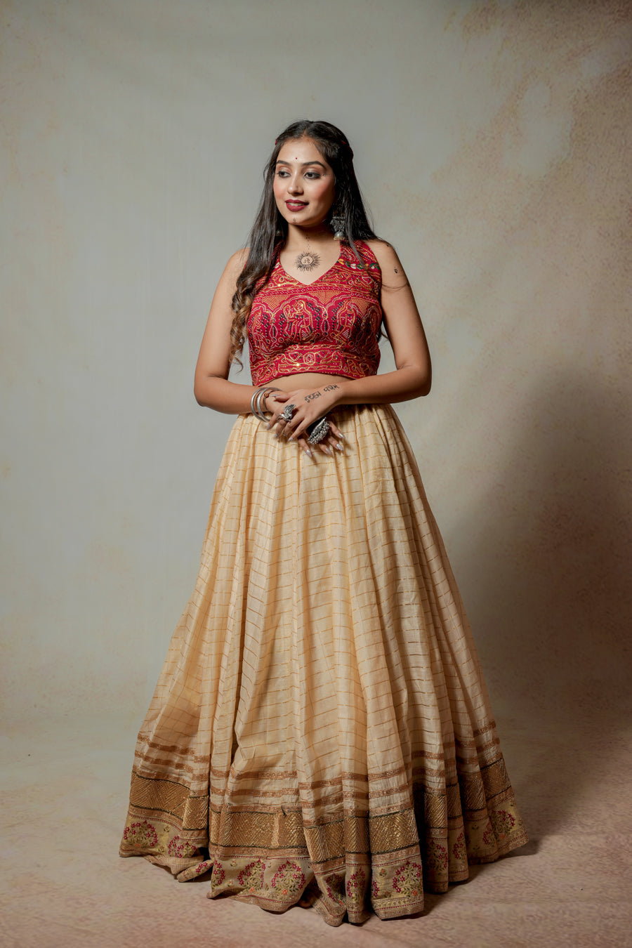 Red Off White Golden Lehenga Choli