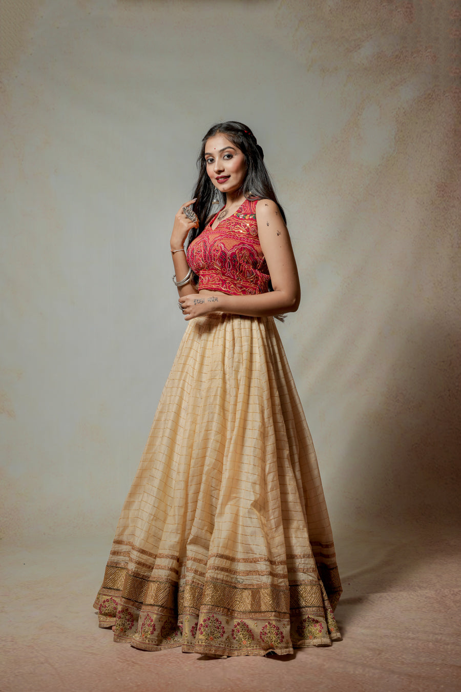 Red Off White Golden Lehenga Choli