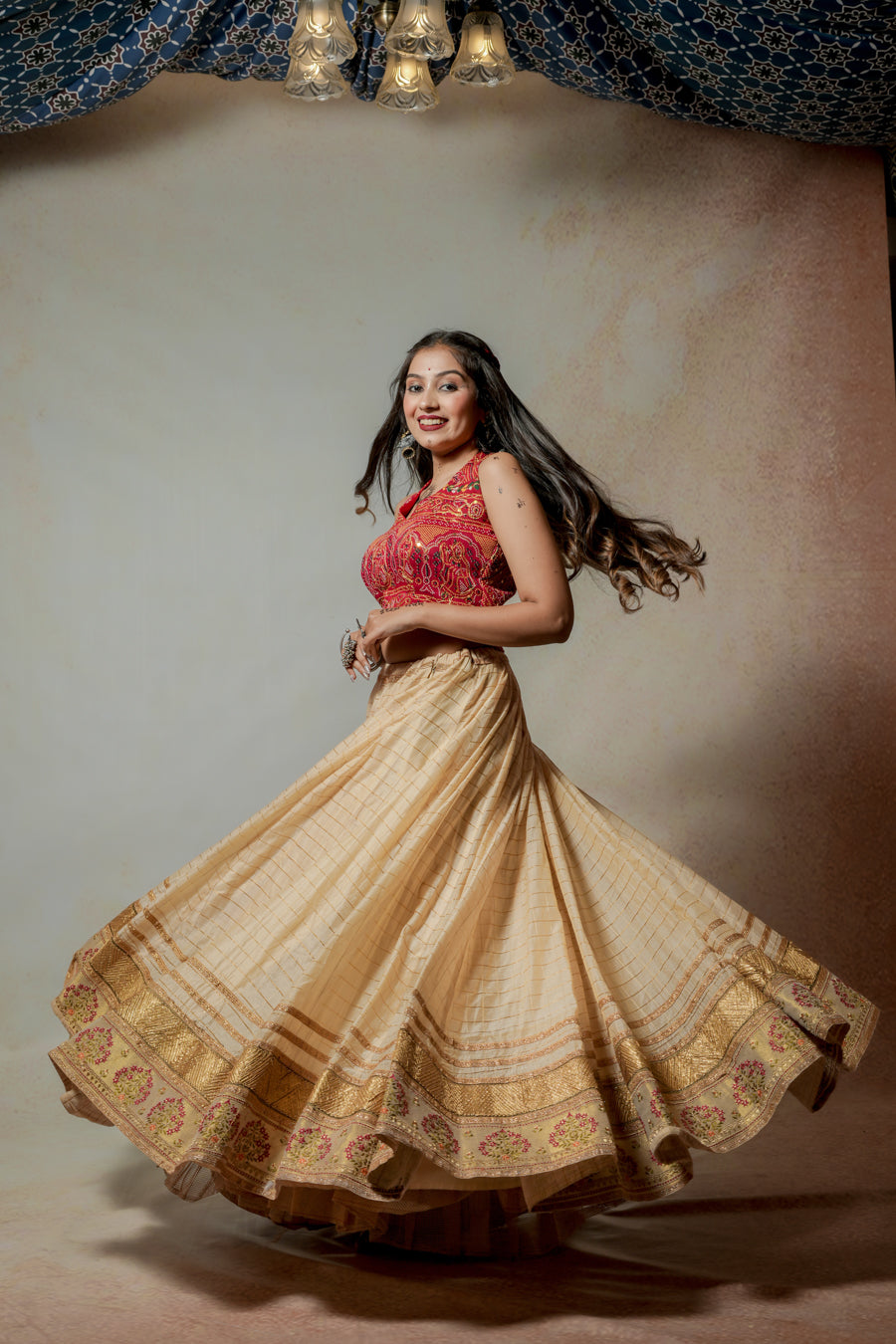 Red Off White Golden Lehenga Choli