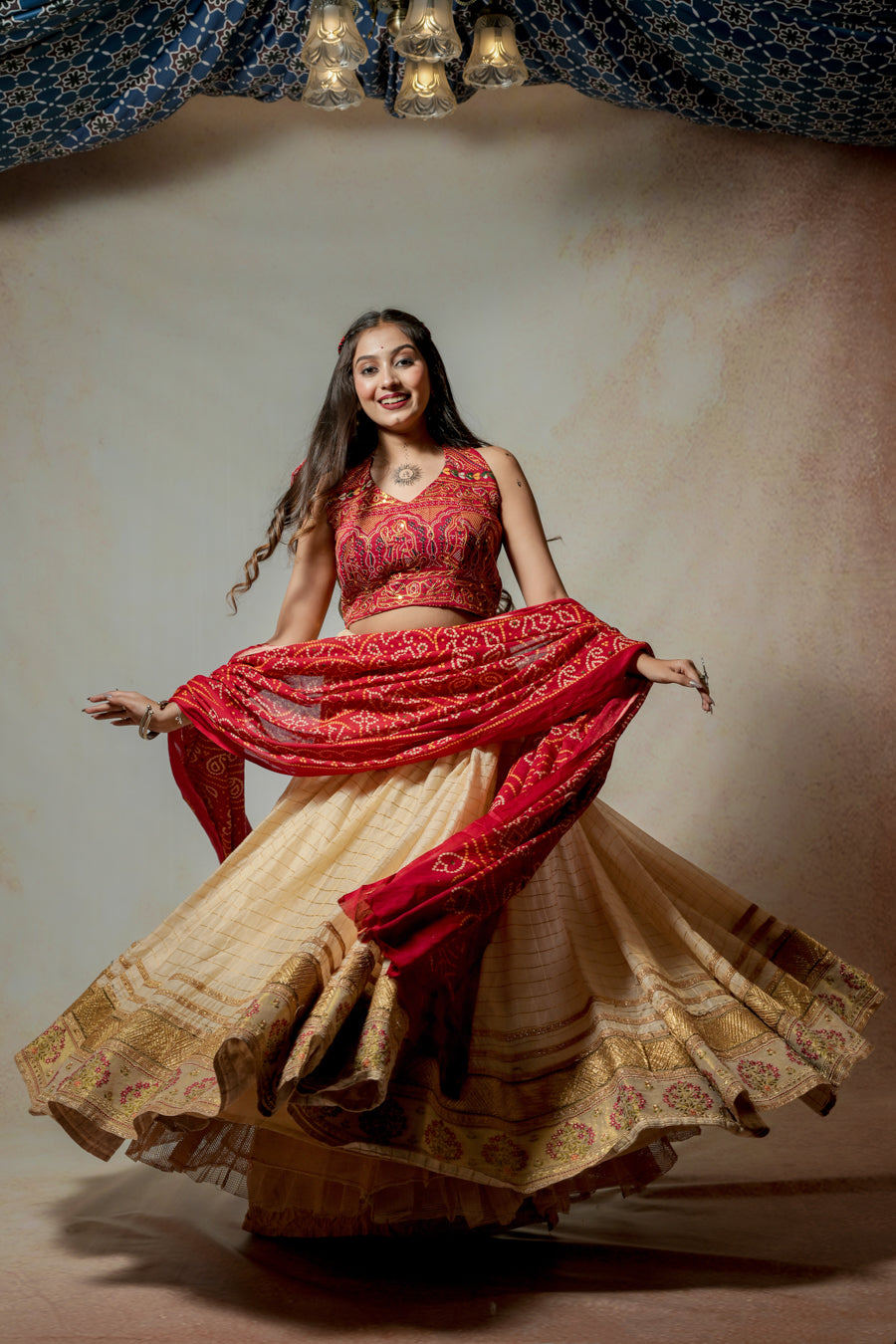 Red Off White Golden Lehenga Choli