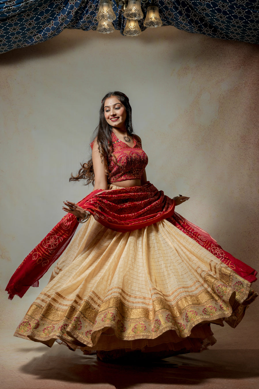 Red Off White Golden Lehenga Choli
