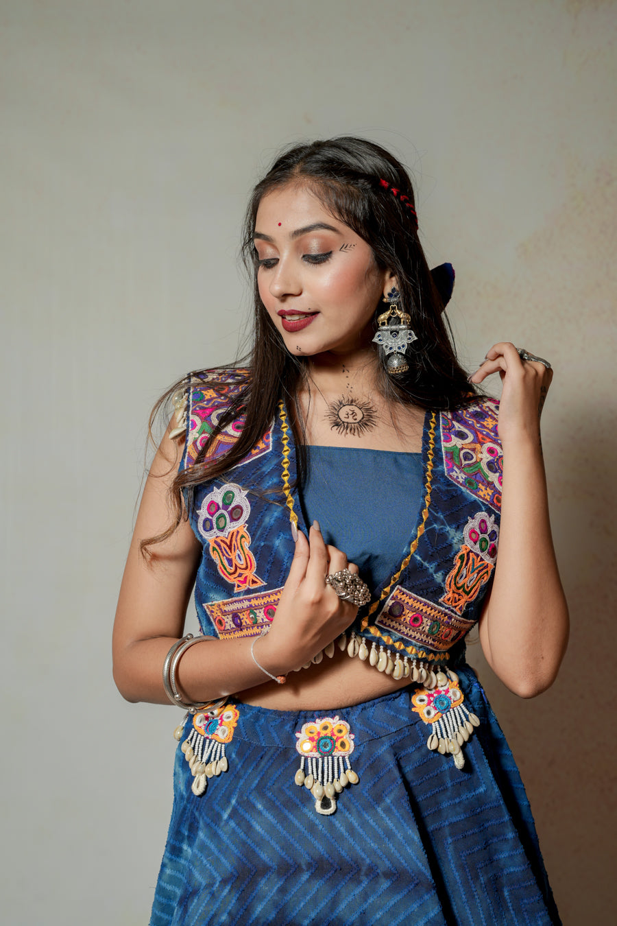 Pink Blue Denim Lehenga Choli