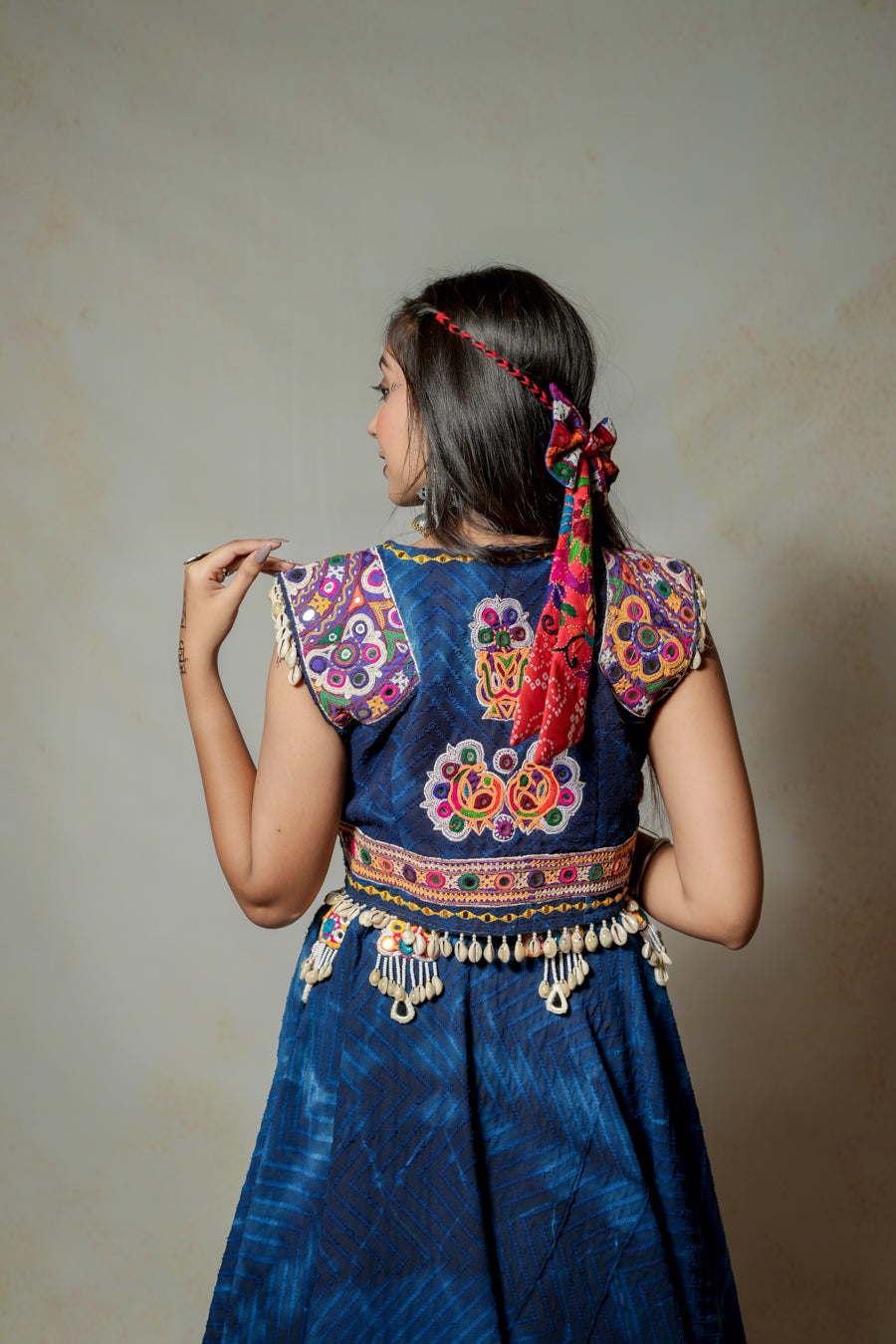 Pink Blue Denim Lehenga Choli