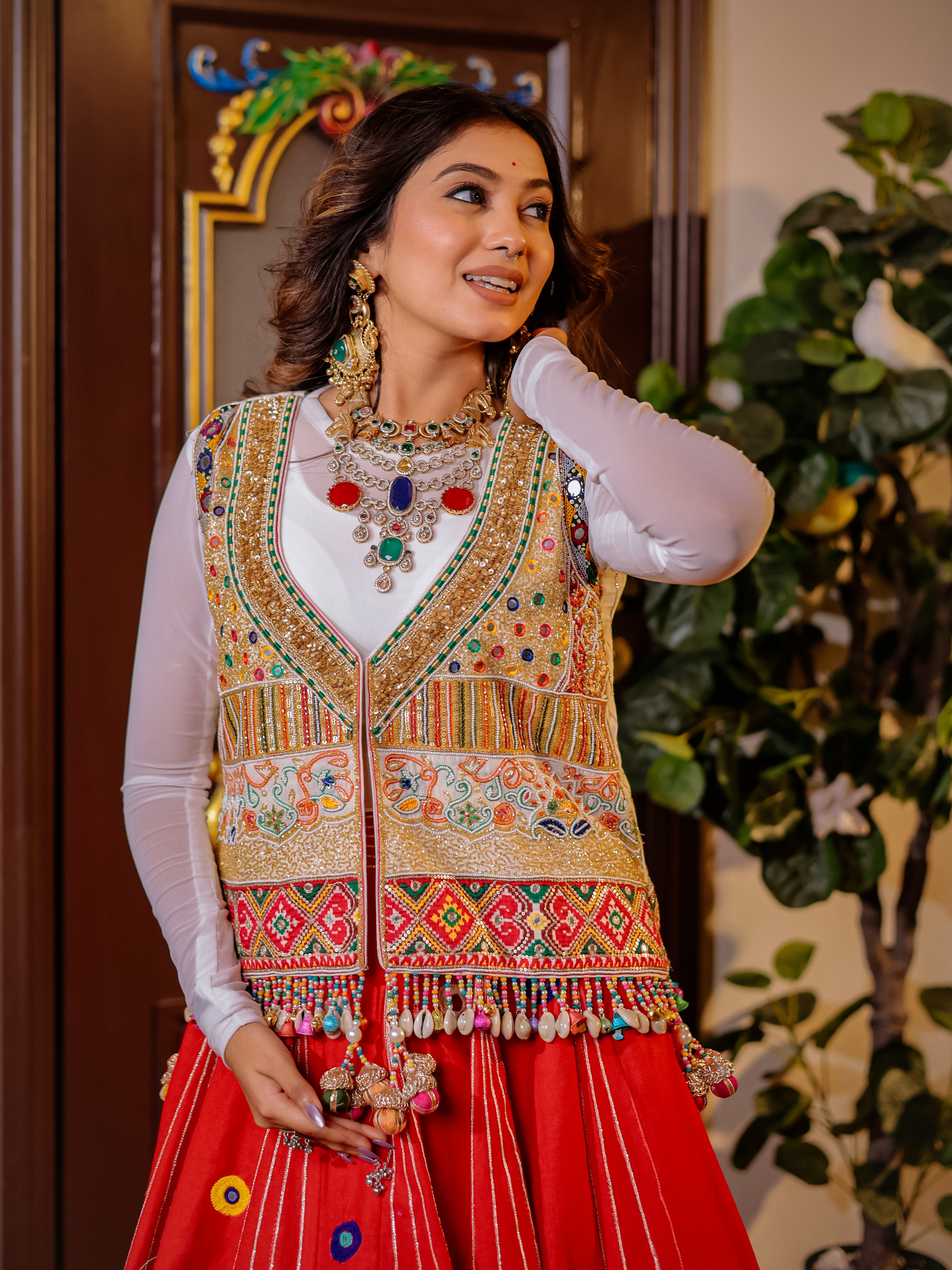 Red Patola Handwork Khadi Designer Set