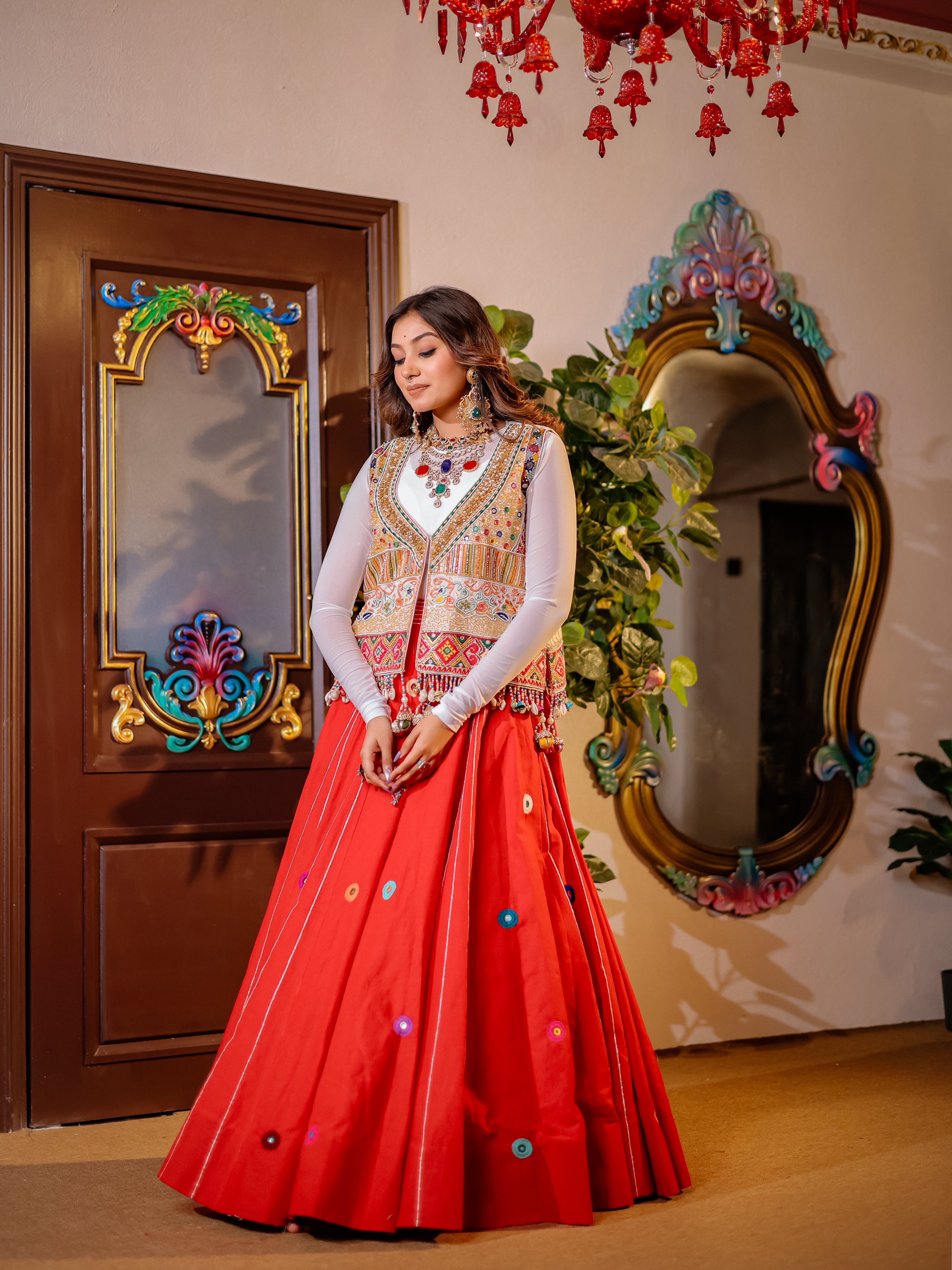 Red Patola Handwork Khadi Designer Set