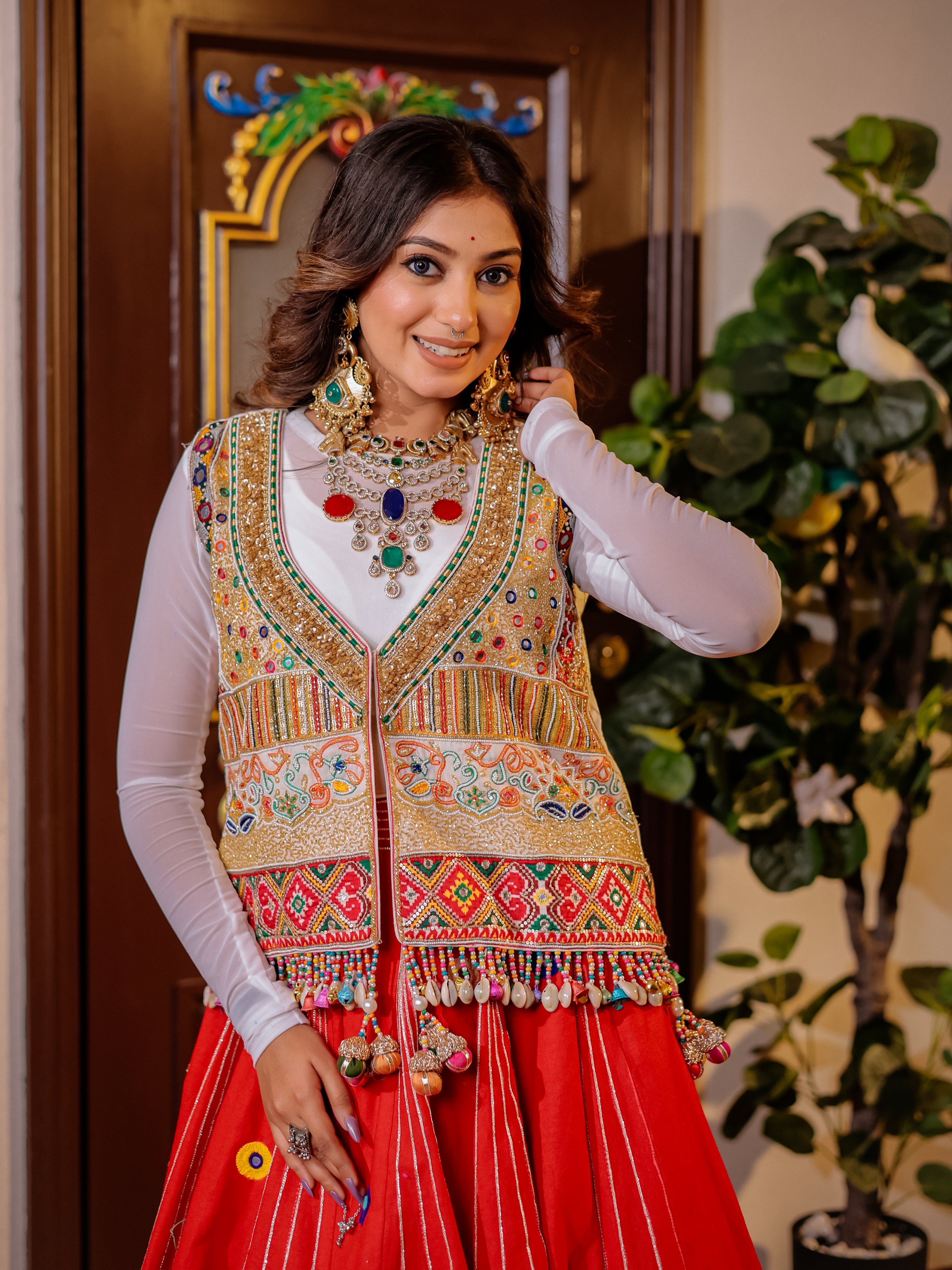 Red Patola Handwork Khadi Designer Set