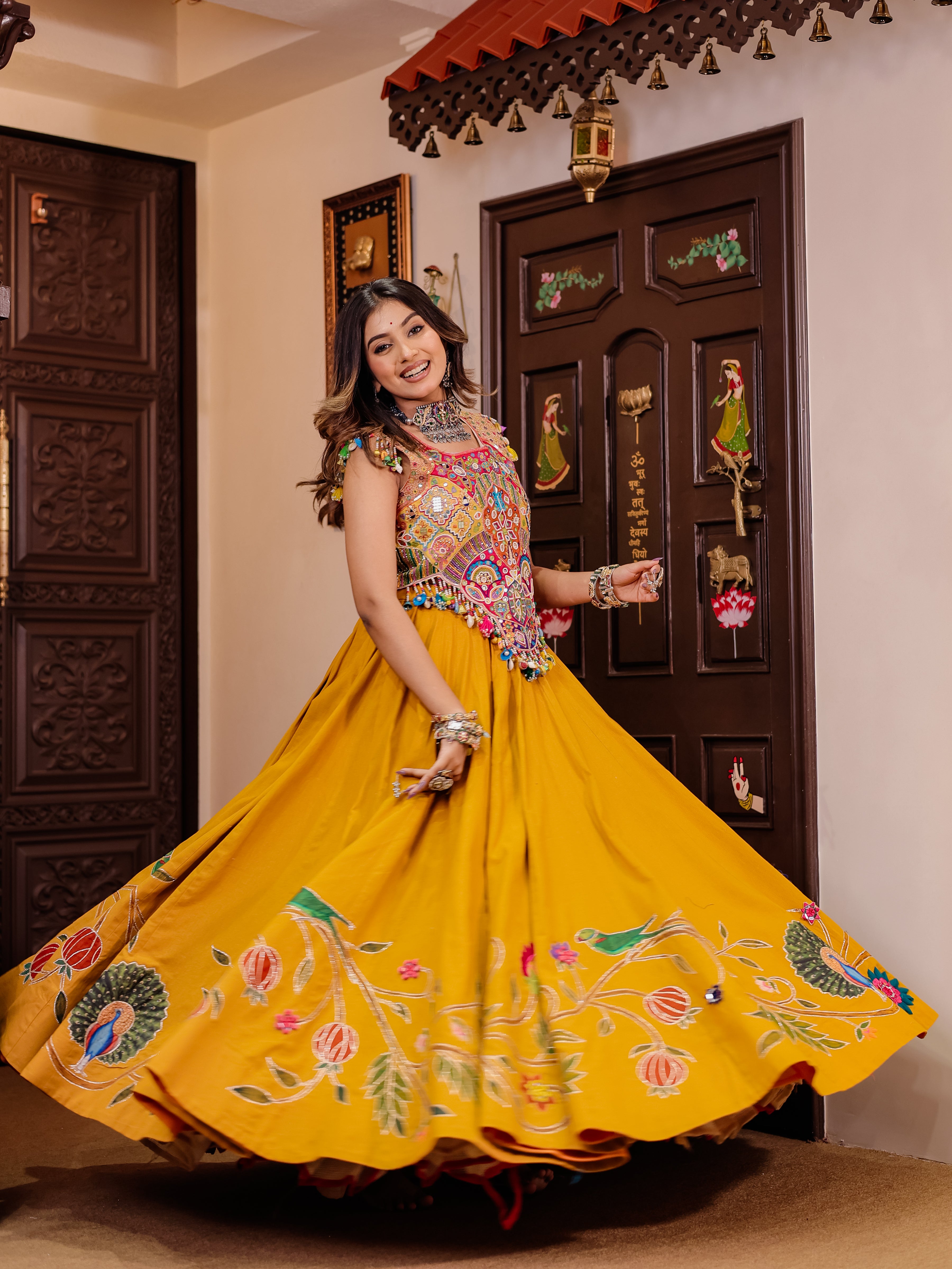 Yellow Handwork Khadi Designer Skirt & Blouse Set