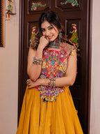 Yellow Handwork Khadi Designer Skirt & Blouse Set