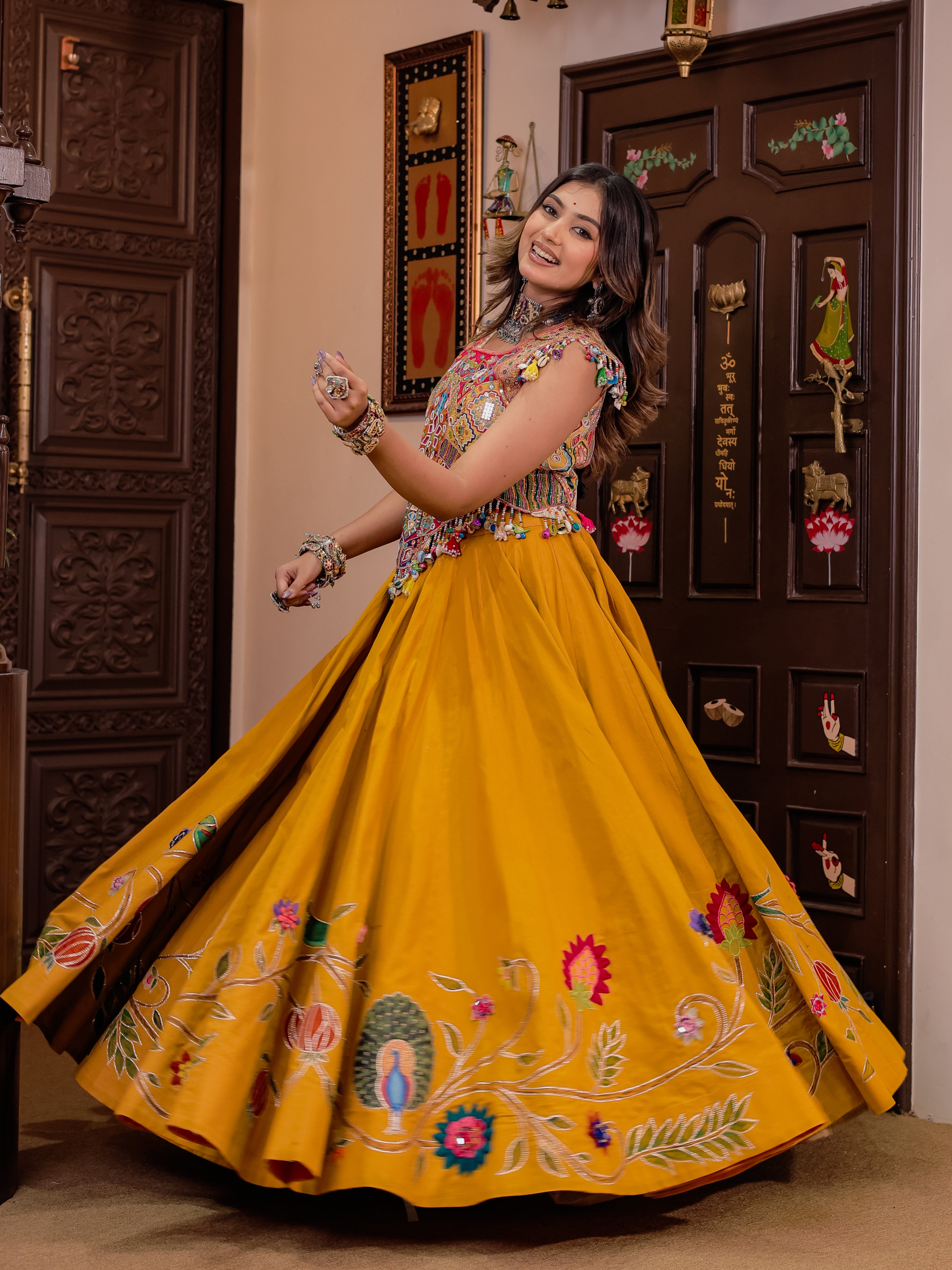 Yellow Handwork Khadi Designer Skirt & Blouse Set