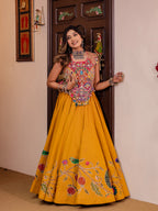 Yellow Handwork Khadi Designer Skirt & Blouse Set