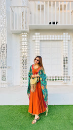 Orange Anarkali Suit with Jacket 2 in 1