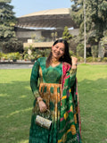 Green Bandhani Silk Anarkali Suit for Women