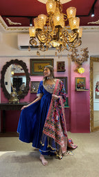 Royal Blue Patola Anarkali Set for Women