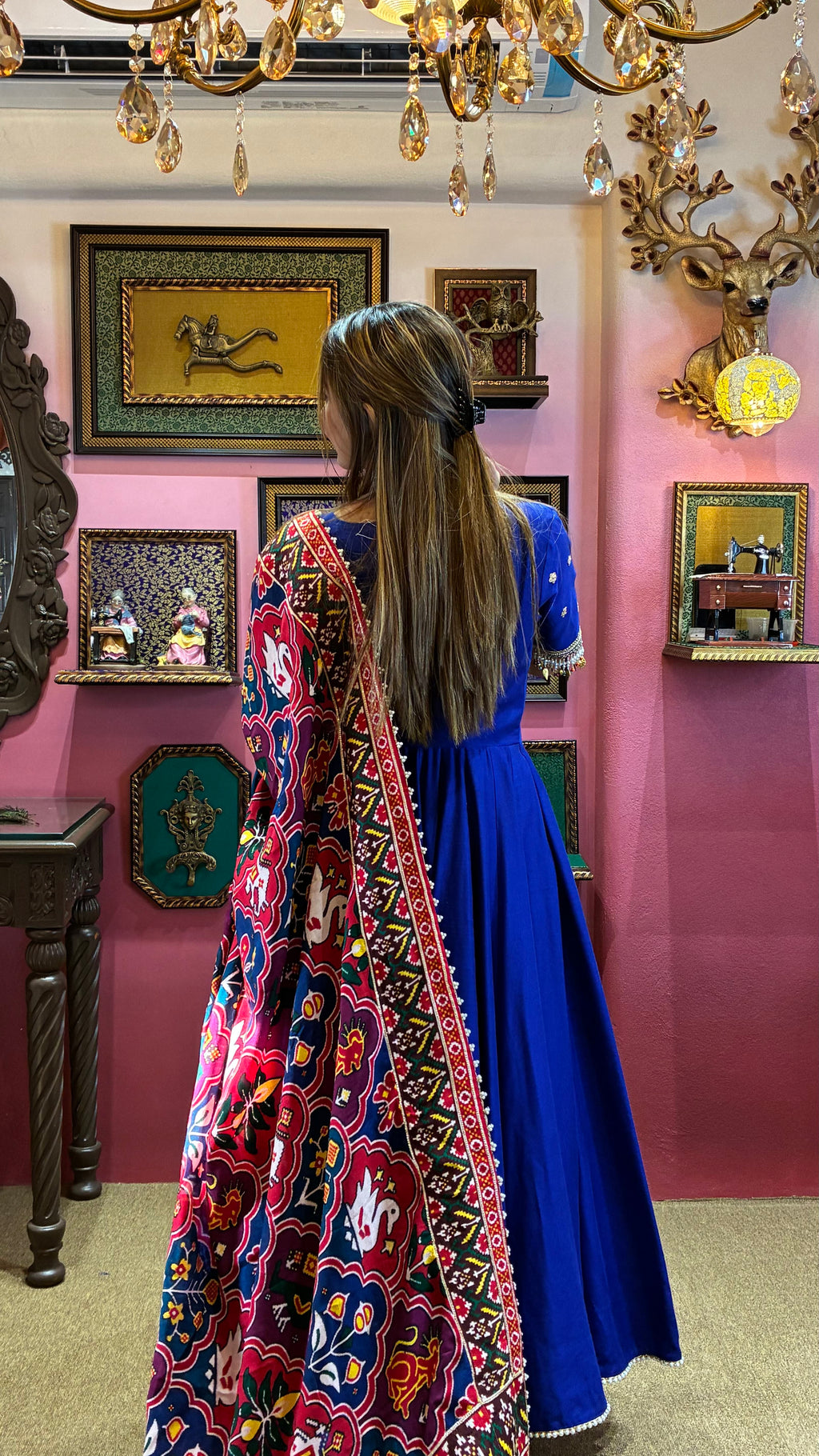 Royal Blue Patola Anarkali Set for Women