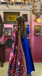 Royal Blue Patola Anarkali Set for Women
