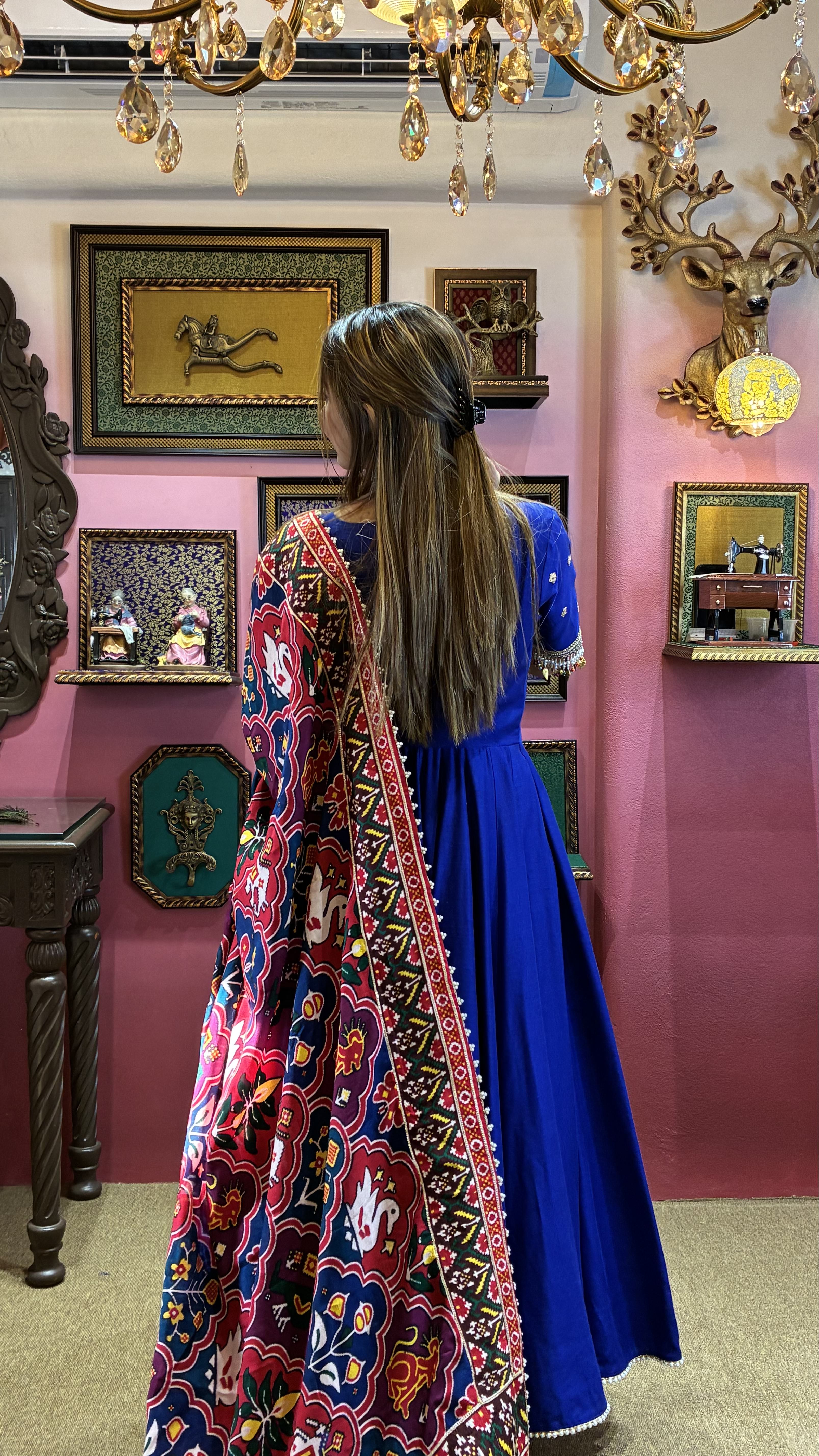 Royal Blue Patola Anarkali Set for Women