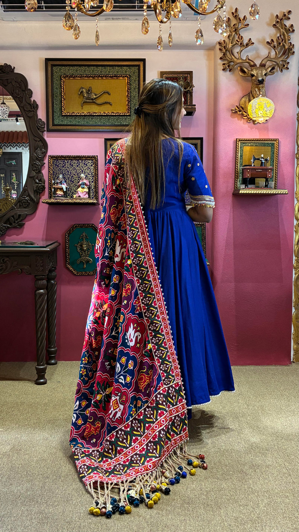 Royal Blue Patola Anarkali Set for Women