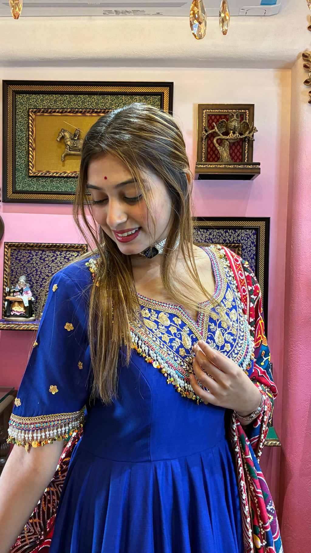 Royal Blue Patola Anarkali Set for Women