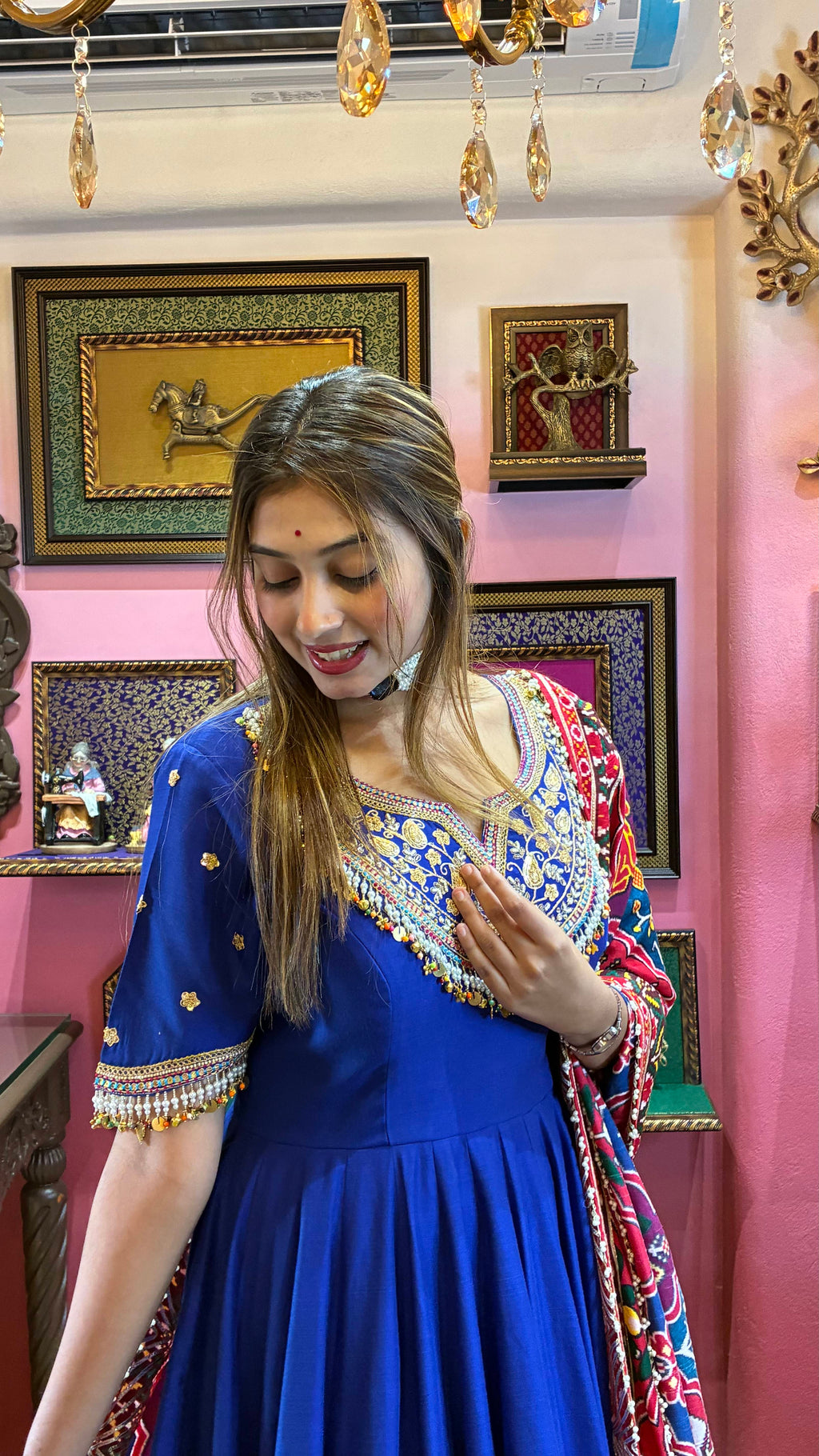 Royal Blue Patola Anarkali Set for Women
