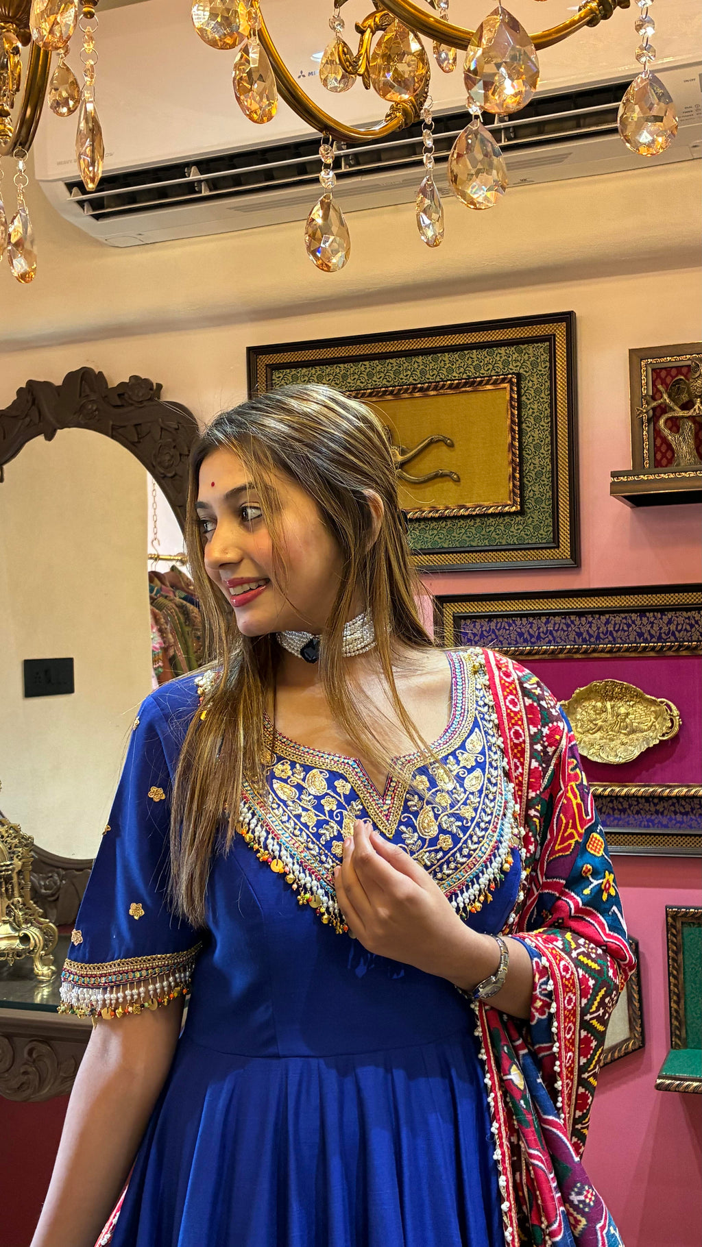 Royal Blue Patola Anarkali Set for Women
