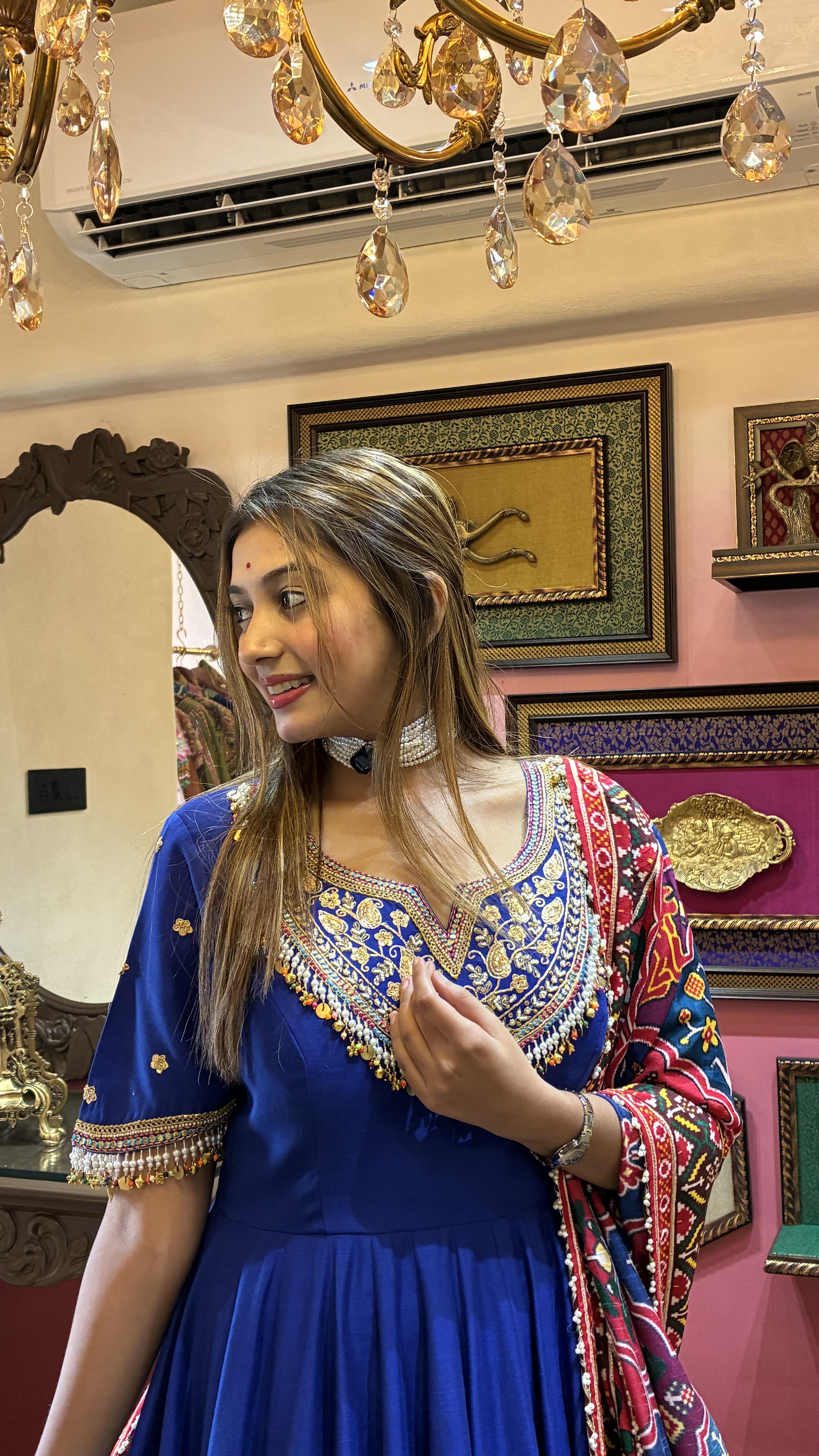 Royal Blue Patola Anarkali Set for Women