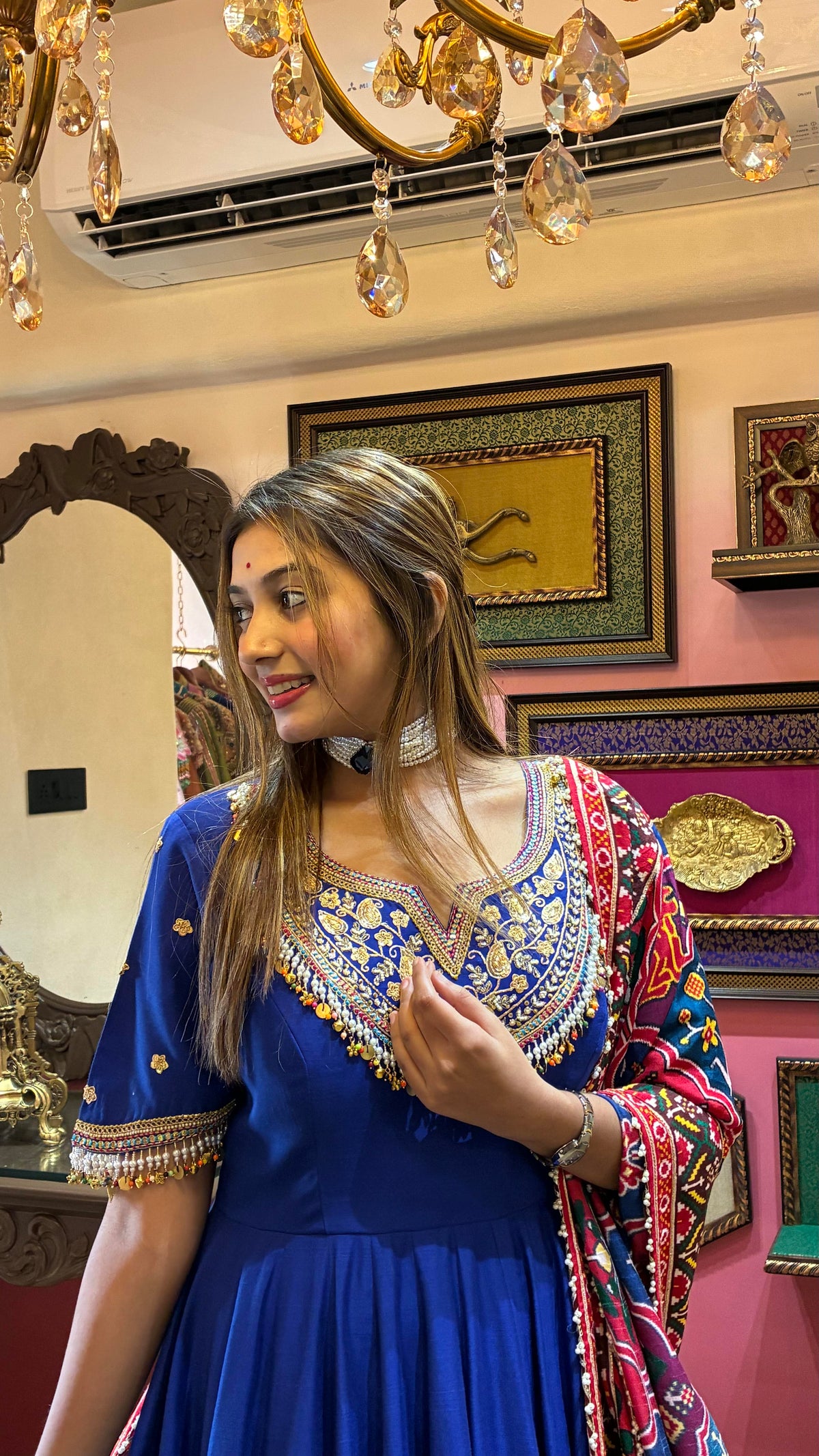 Royal Blue Patola Anarkali Set for Women