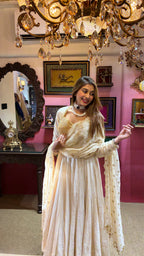 Ivory Gold Anarkali Set with Moti Dupatta
