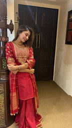 Red Hand Embroidered Kurta Set with Dupatta