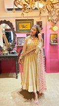 Ivory Gold Handcrafted Anarkali Set with Dupatta