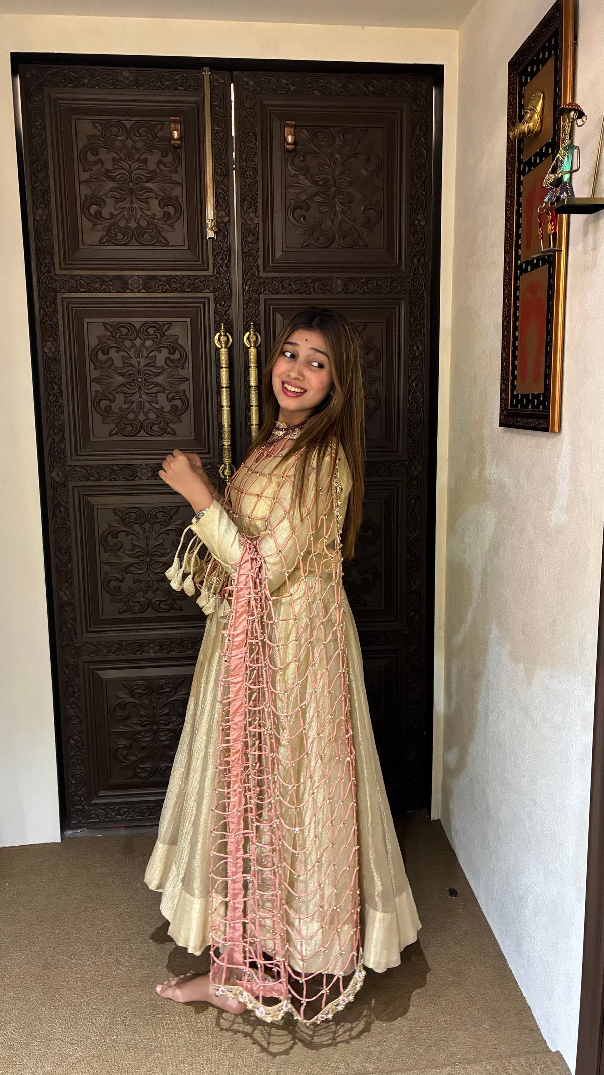 Ivory Gold Handcrafted Anarkali Set with Dupatta