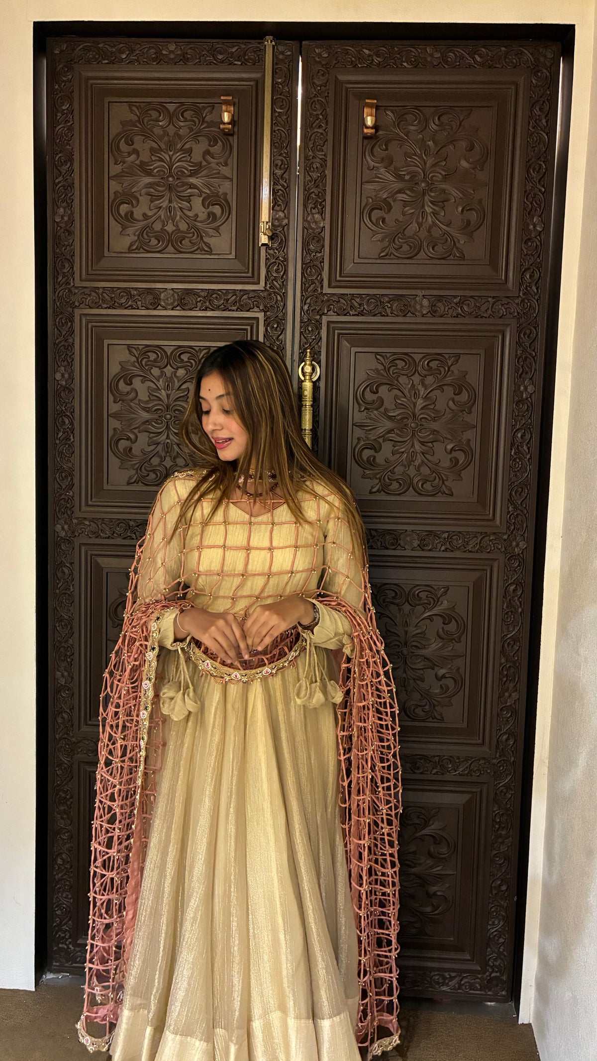 Ivory Gold Handcrafted Anarkali Set with Dupatta