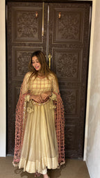 Ivory Gold Handcrafted Anarkali Set with Dupatta