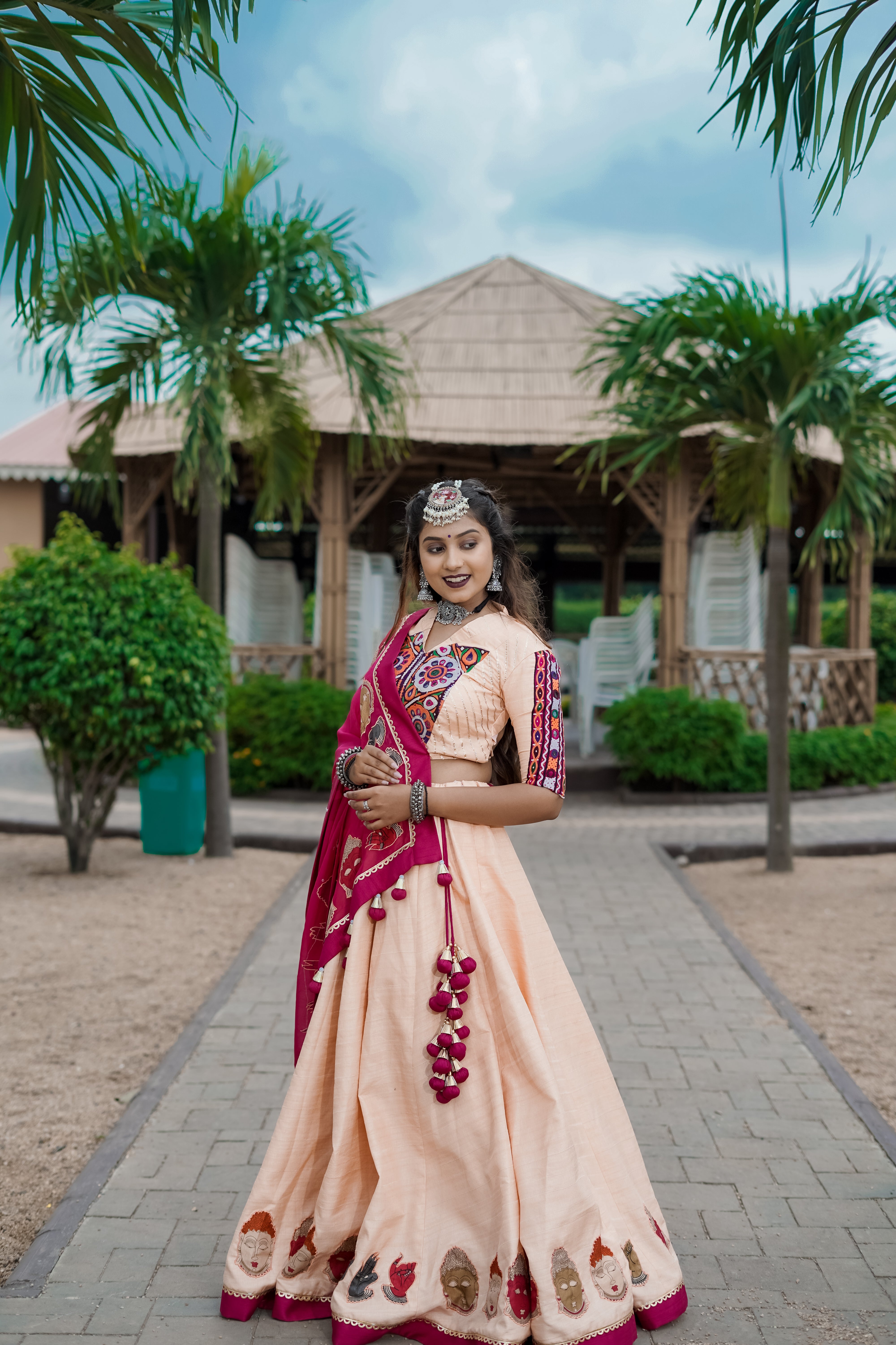 Peach And Red Lehenga