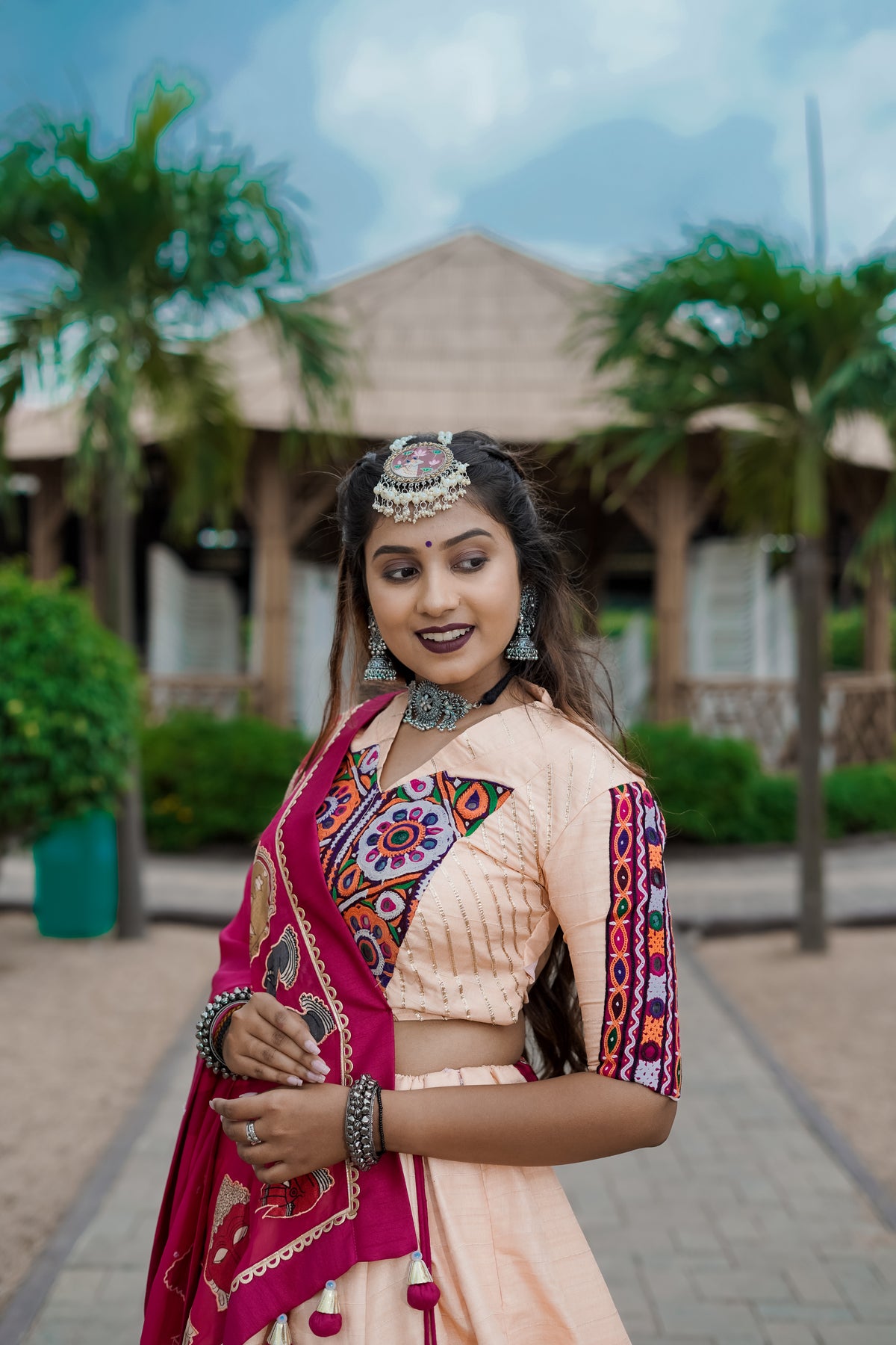 Peach And Red Lehenga