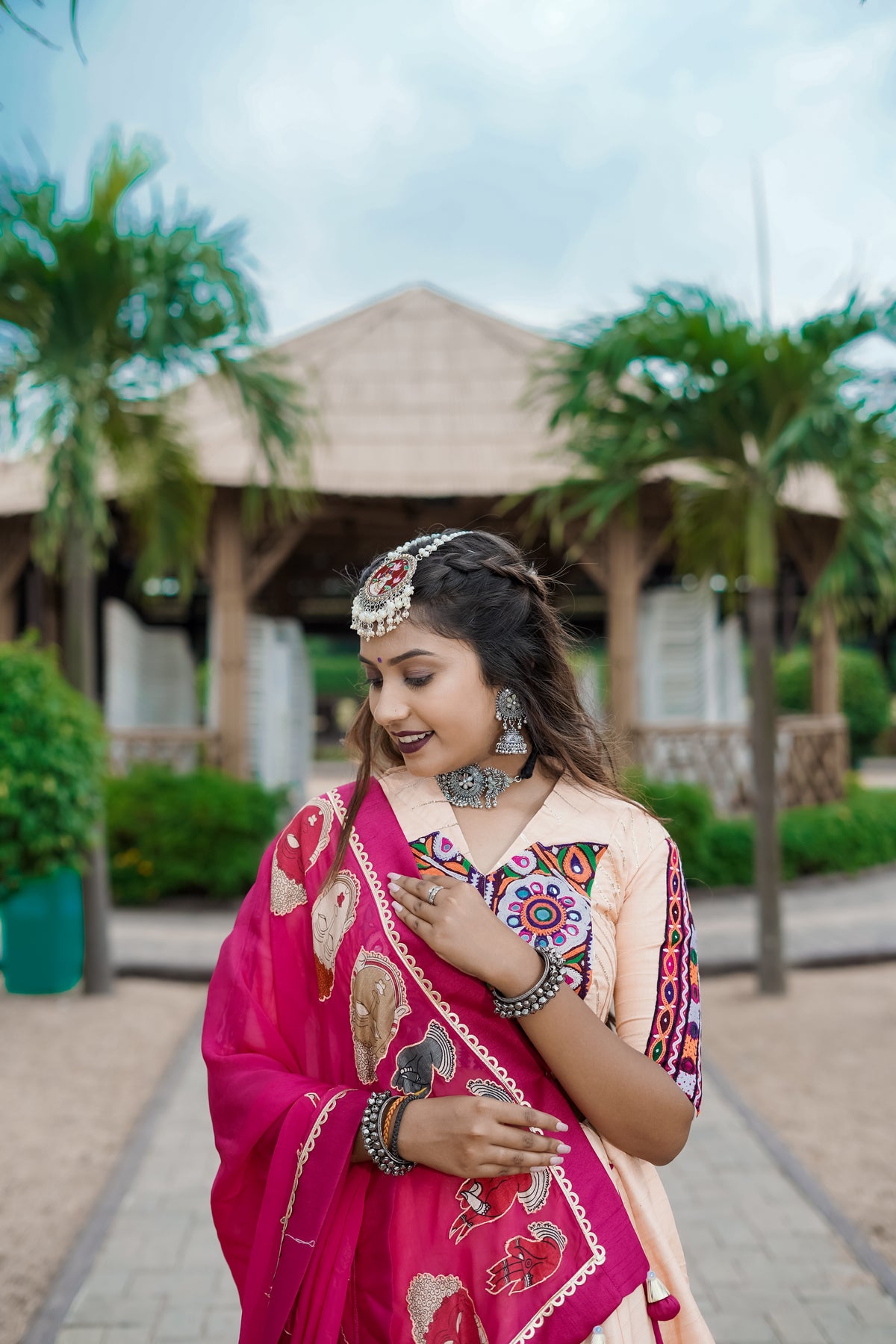 Peach And Red Lehenga