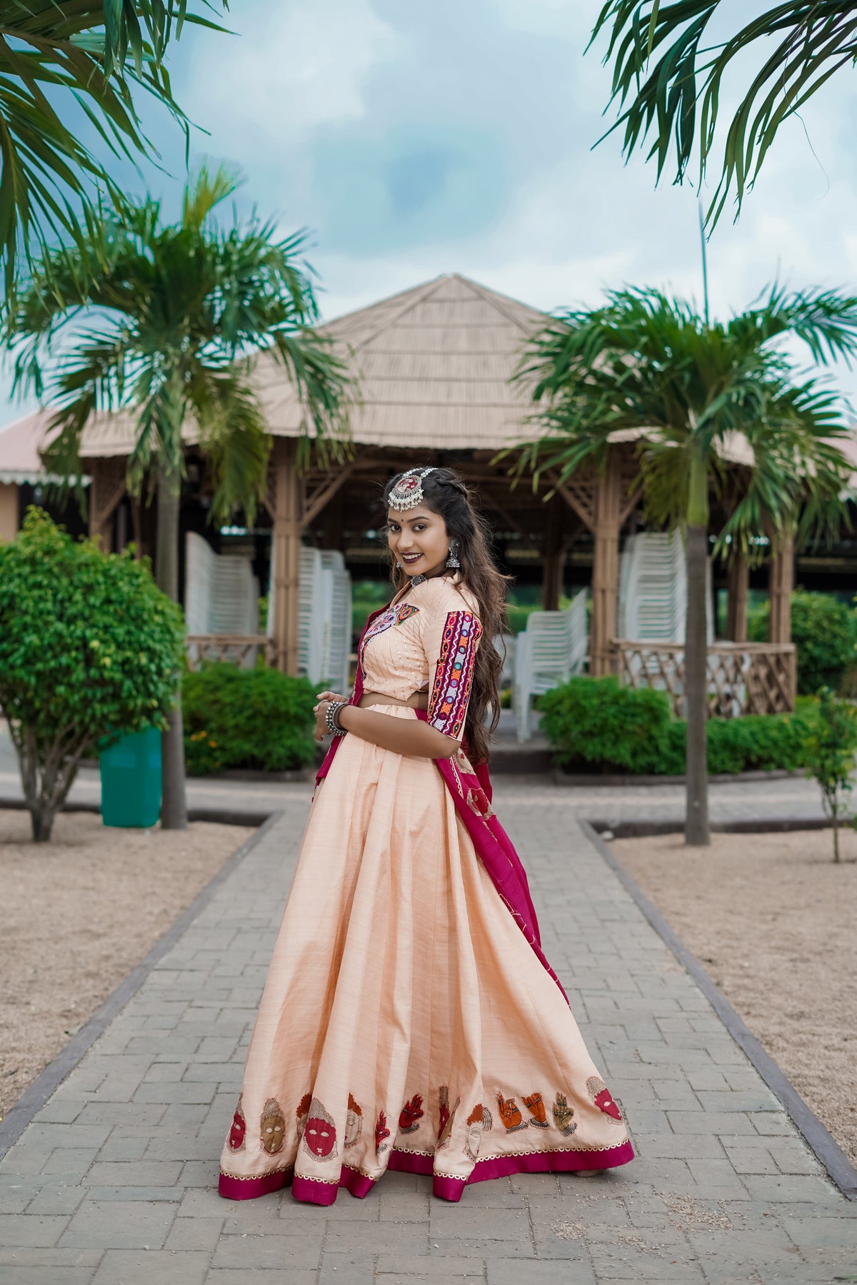 Peach And Red Lehenga