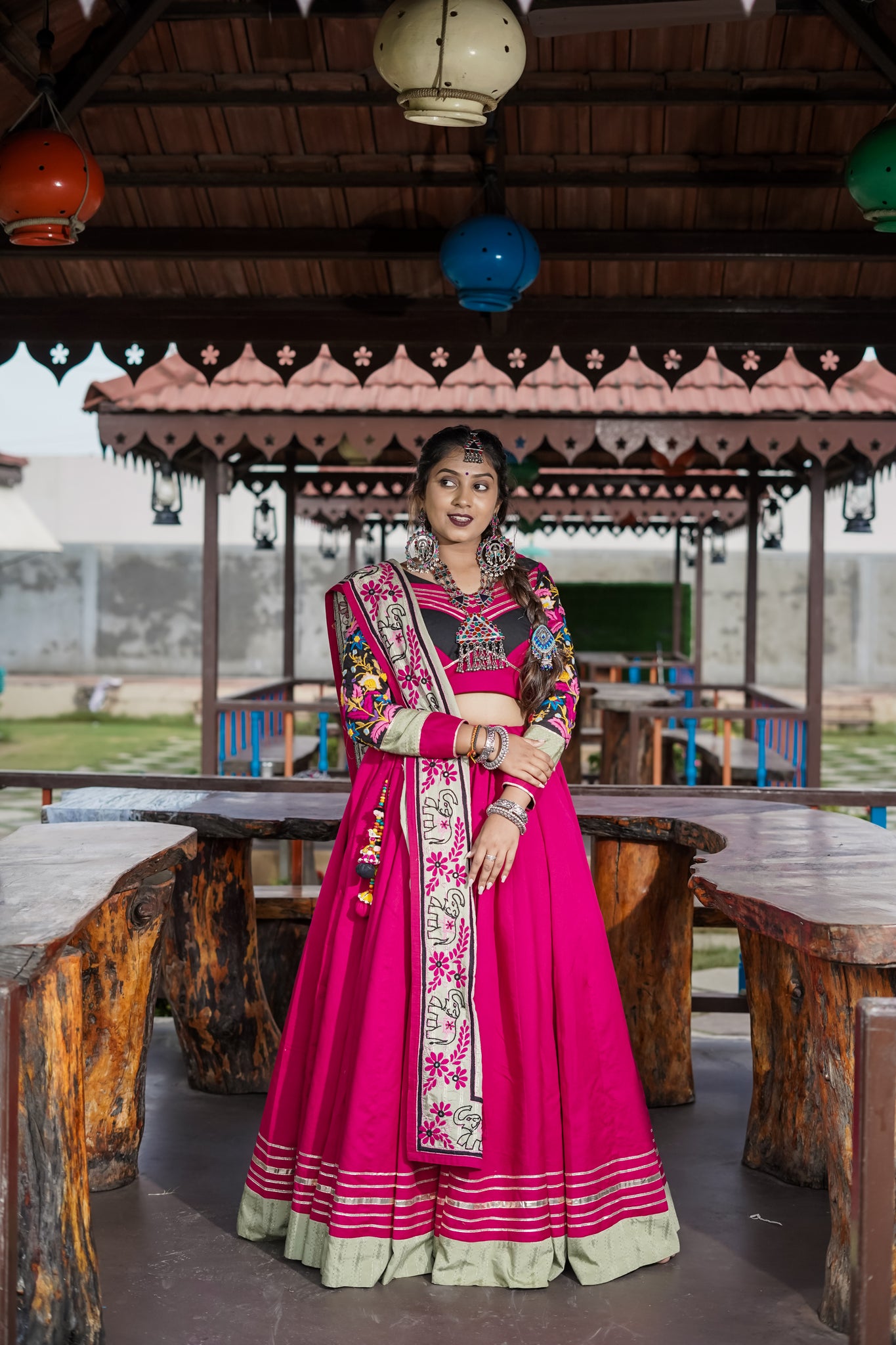 Pink Black Lehenga