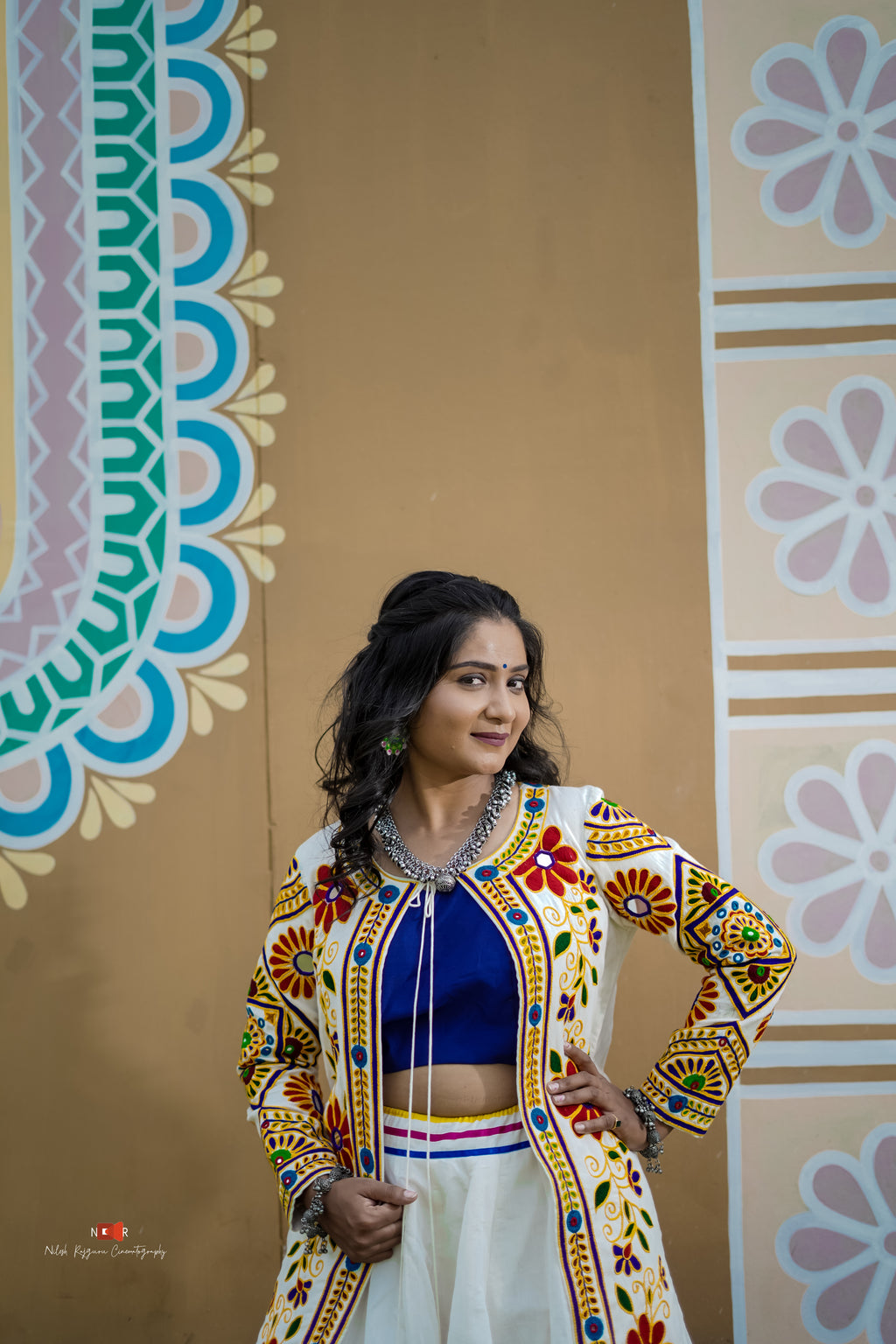 White and Blue Handwork Lehenga