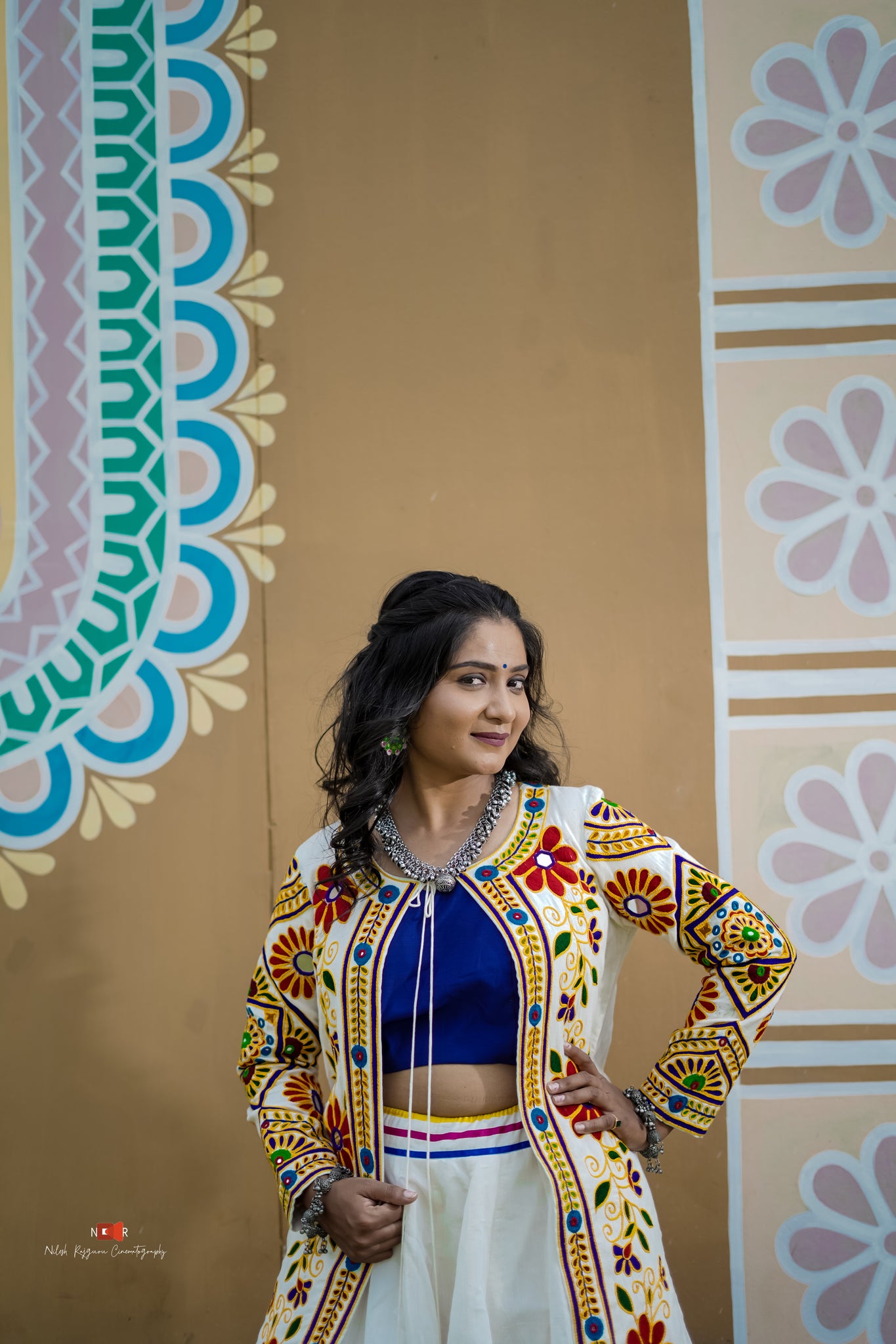 White,Royal Blue Lehenga